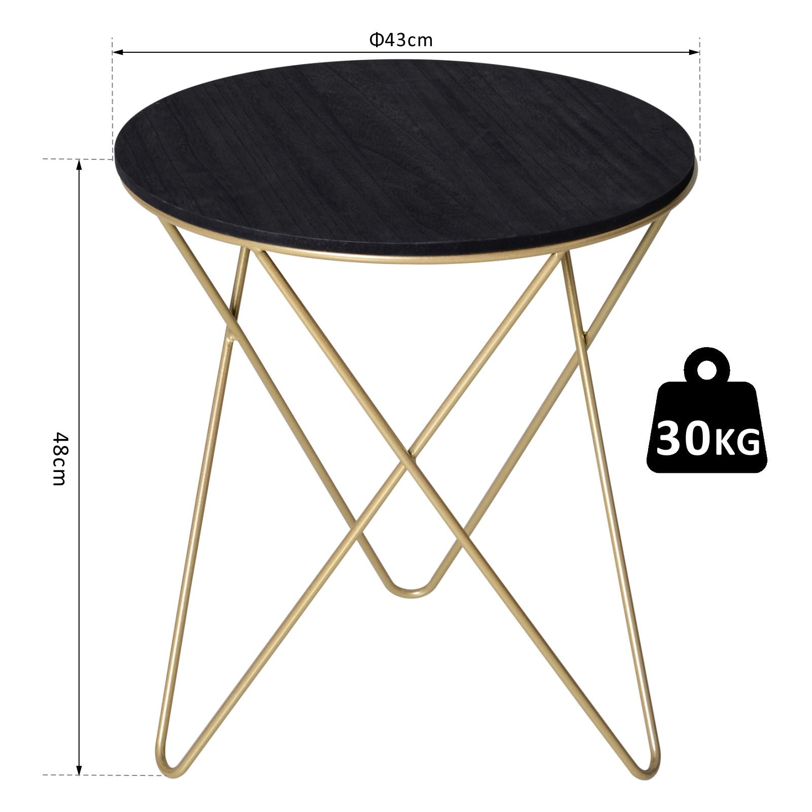 Wooden Metal Round Coffee Table Sofa End Side Bedside Table Modern Style Living Room Decor - Black Gold Color ( ?43cm)-2