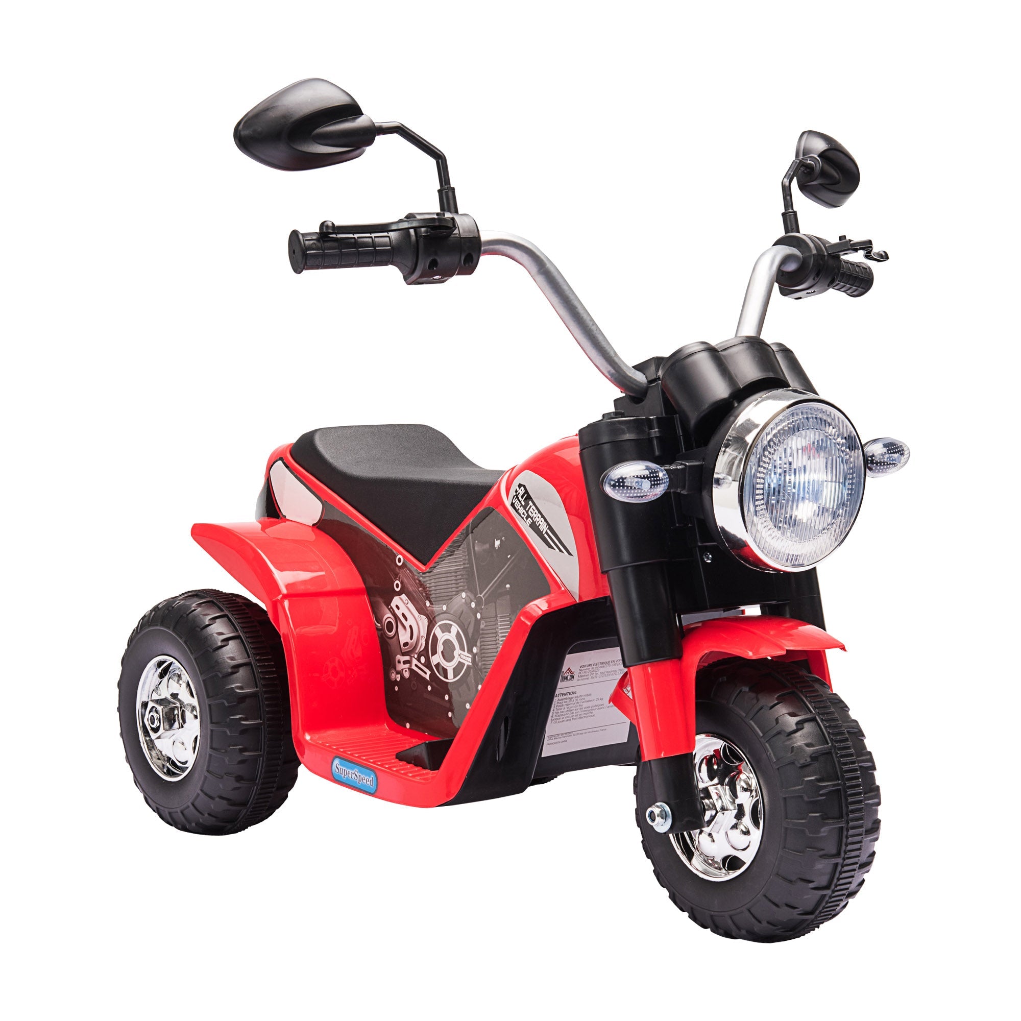 Kids Electric Motorcycle Ride-On Toy 3-Wheels Battery Powered Motorbike Rechargeable 6V with Horn Headlights Motorbike for 18 - 36 Months Red-0