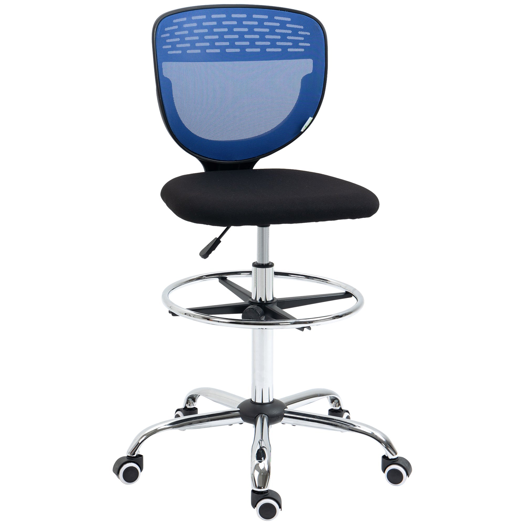 Drafting Chair, Swivel Office Draughtsman Chair, Mesh Standing Desk Chair with Lumbar Support, Adjustable Foot Ring, Armless, Dark Blue-0
