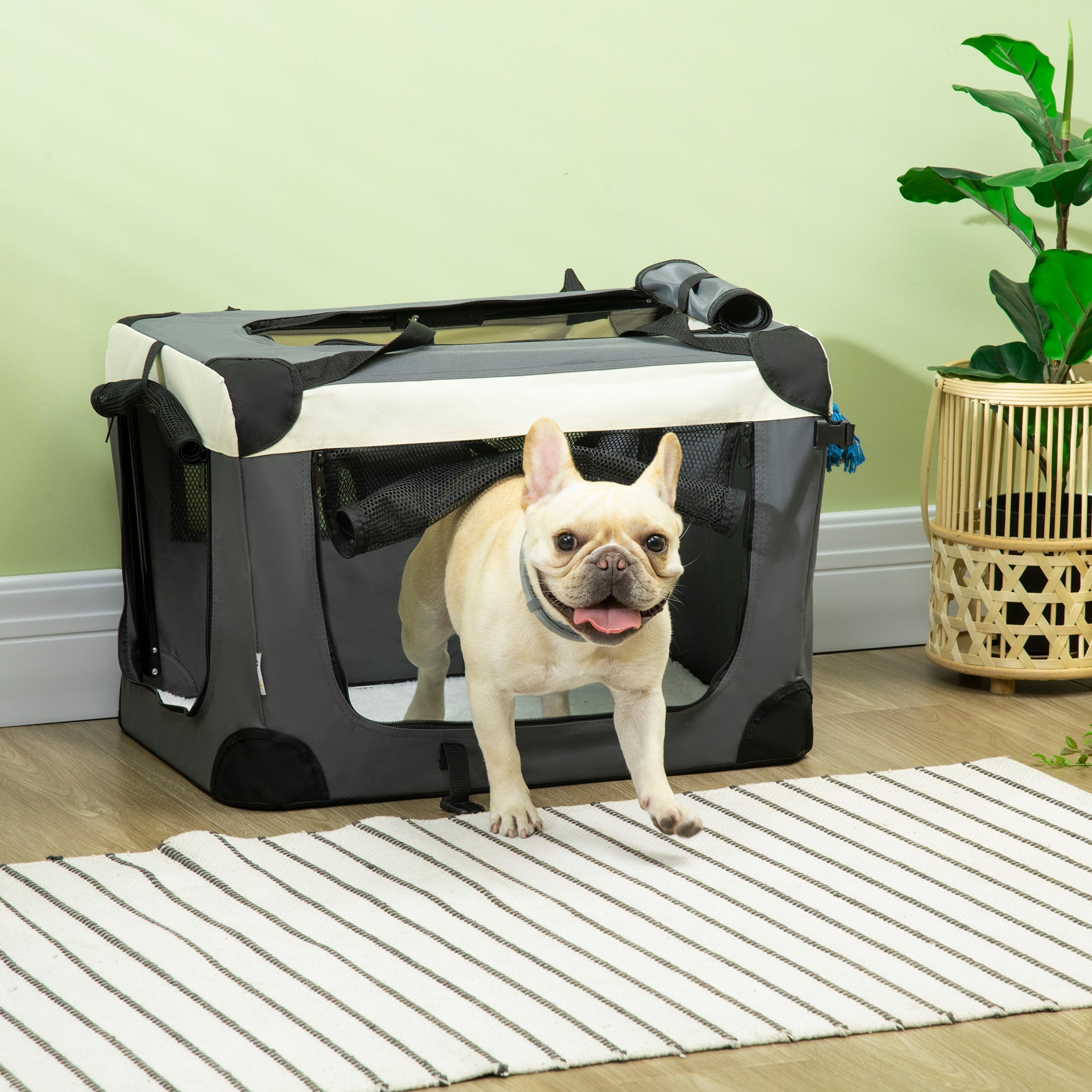 60cm Foldable Pet Carrier, with Cushion, for Miniature Dogs and Cats - Grey-1