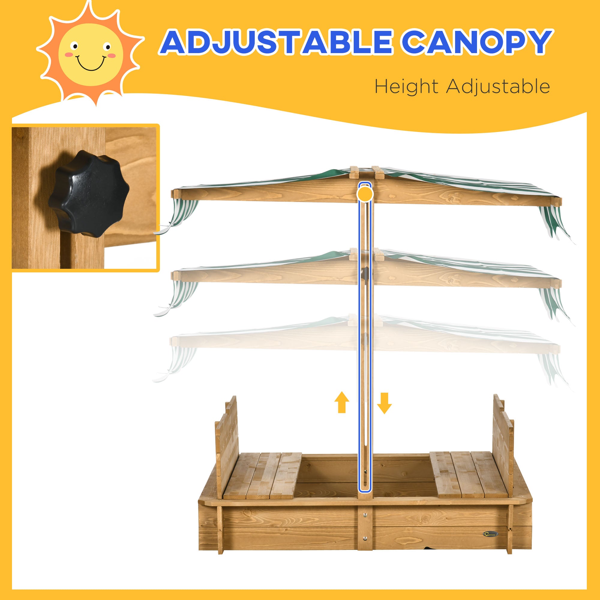 Wooden Sandpit with Adjustable Canopy Light Brown-3