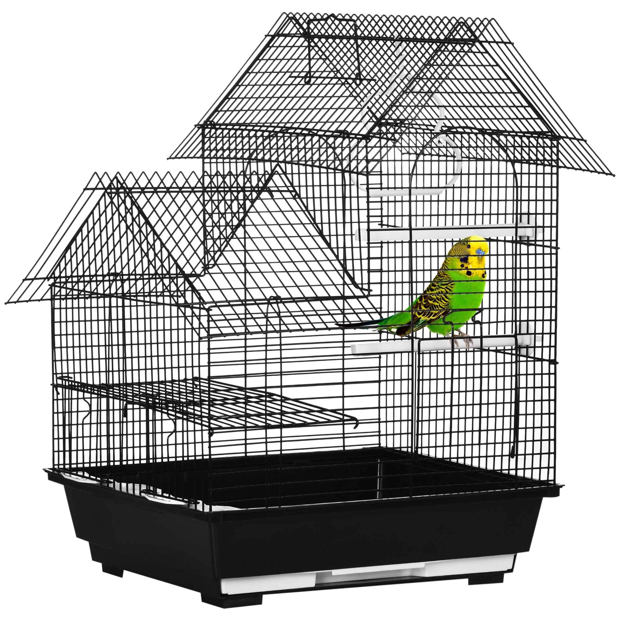 Metal Bird Cage with Stand for Parrot Cockatiel Budgie Finch Canary Food Containers Swing Ring Tray Handle Small Black 39 x 33 x 47 cm-0