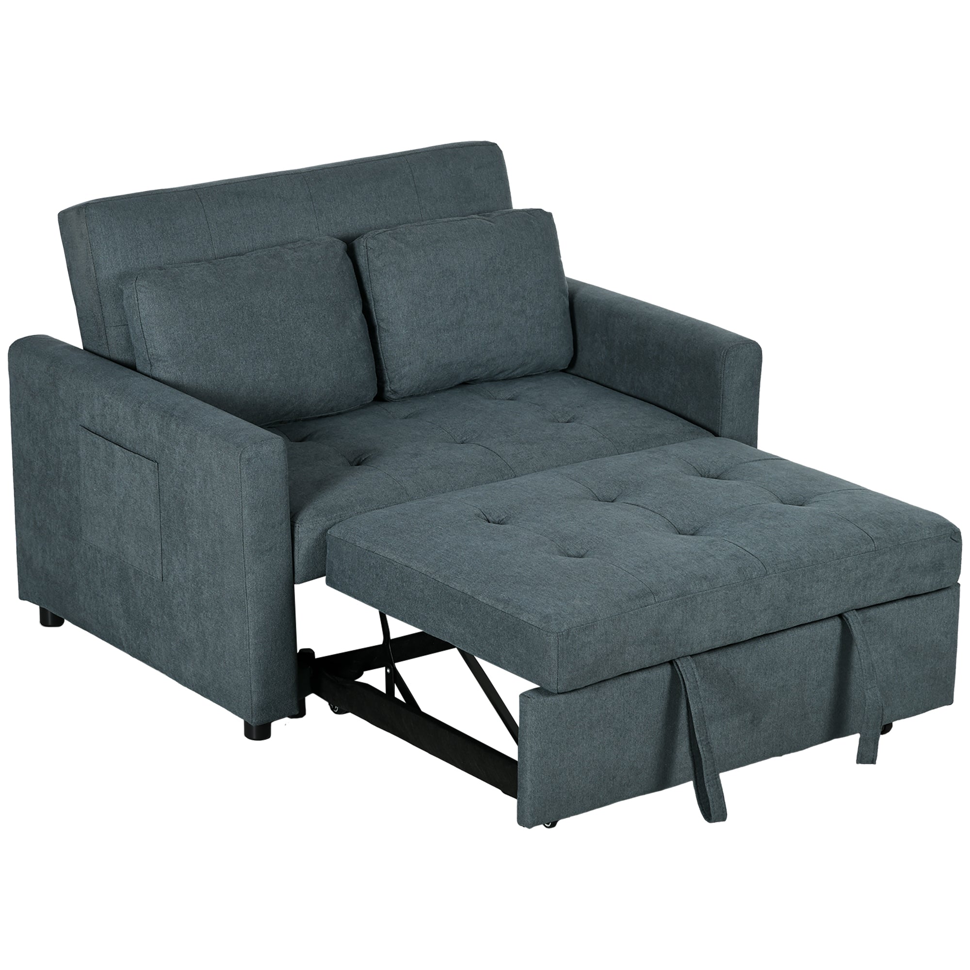 Loveseat Sofa Bed, Convertible Bed Settee with 2 Cushions, Side Pockets for Living Room, Charcoal Grey-0