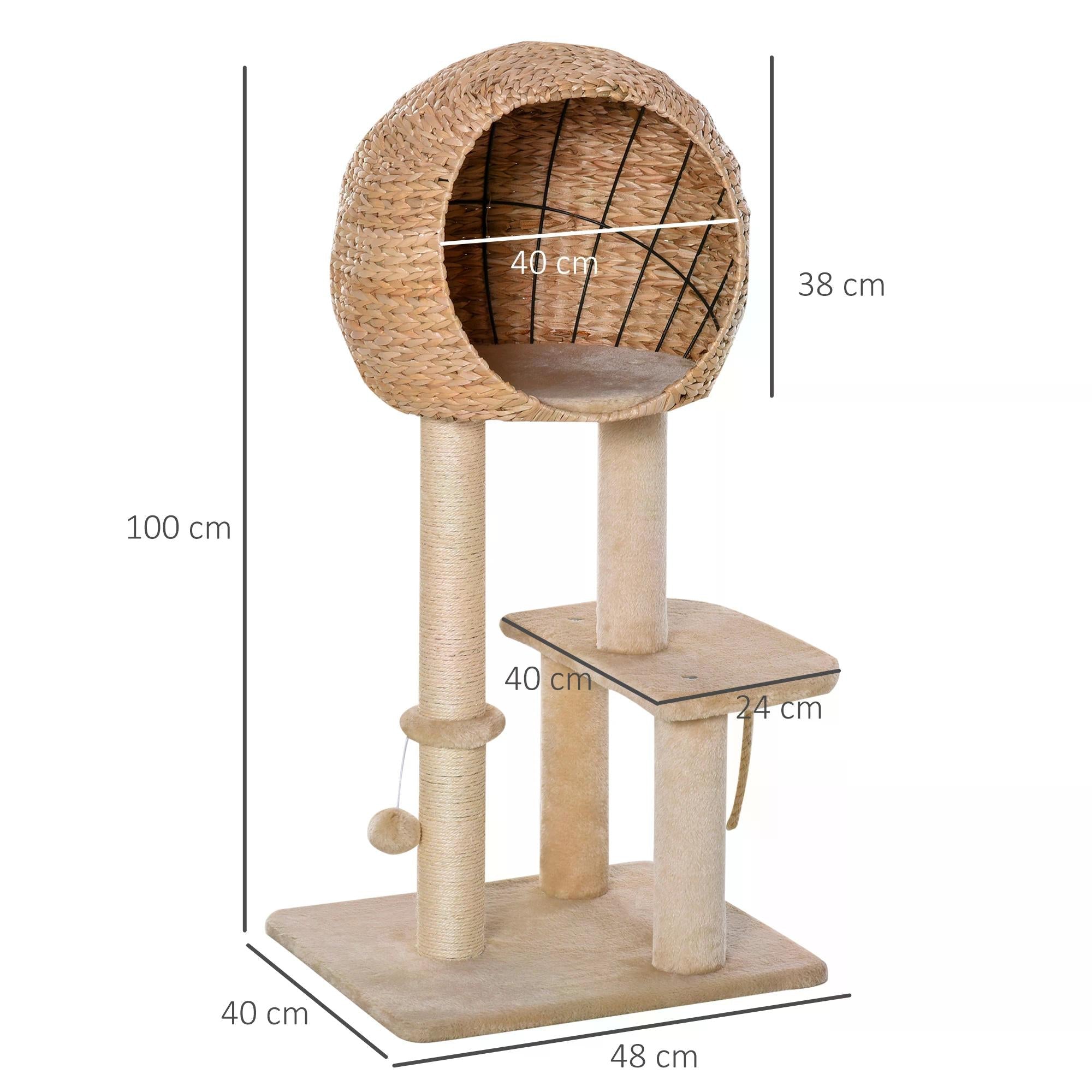 Cat tree Cat Tower 100cm Climbing Activity Center with Sisal Scratching Post Condo Perch Hanging Balls Teasing Rope Toy Cushion-2