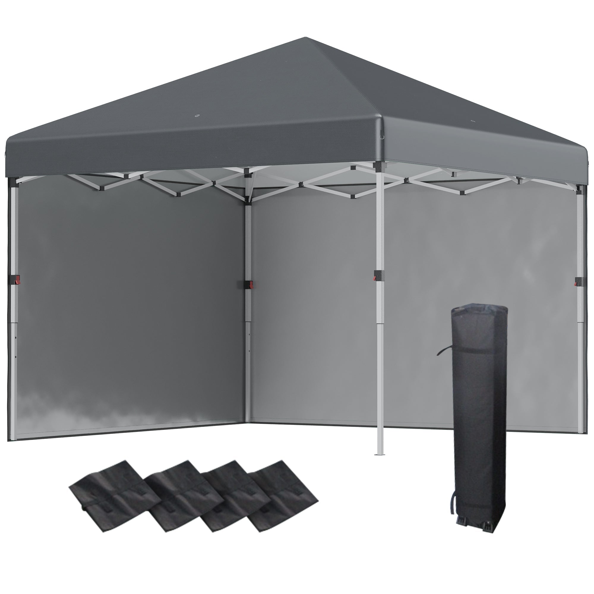 3 x 3 (M) Pop Up Gazebo with 2 Sidewalls, Leg Weight Bags and Carry Bag, Height Adjustable Party Tent Event Shelter for Garden, Dark Grey-0