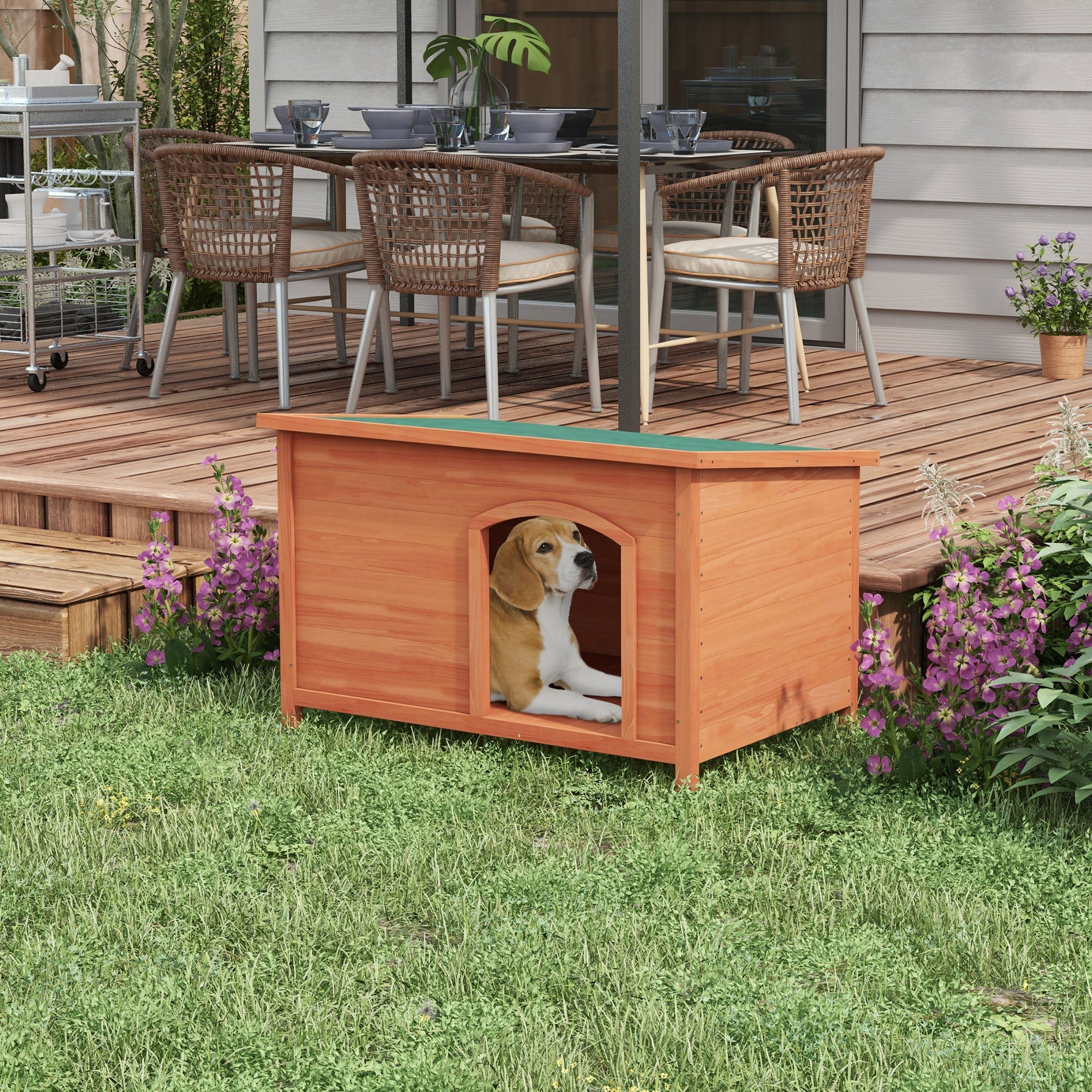 Wooden Dog Kennel, Outdoor Pet House, with Removable Floor, Openable Roof, Water-Resistant Paint - Natural Wood Tone-1