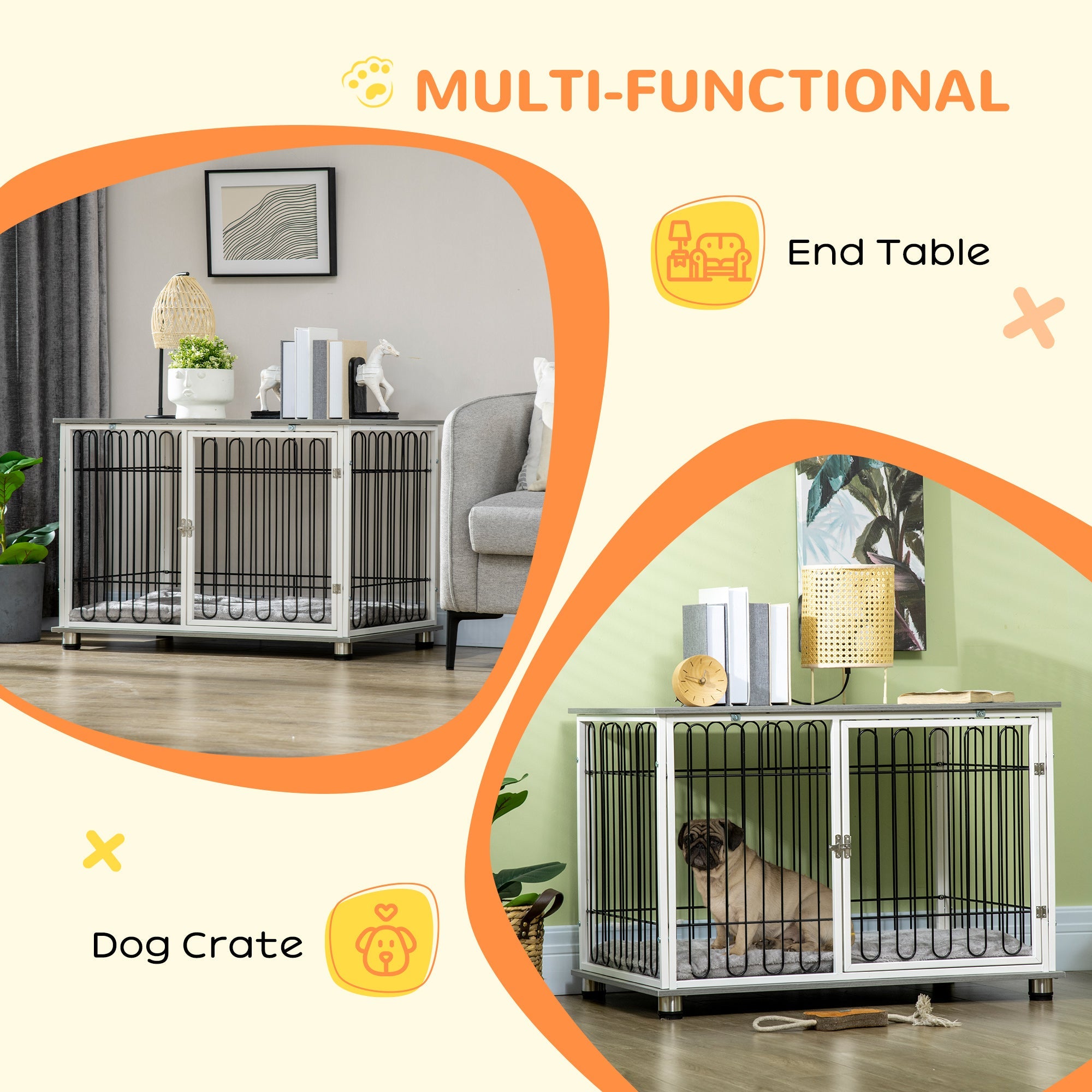 Dog Crate Furniture Side End Table with Soft Washable Cushion, Indoor Dog Kennel with Lockable Door, for Small and Medium Dogs-4