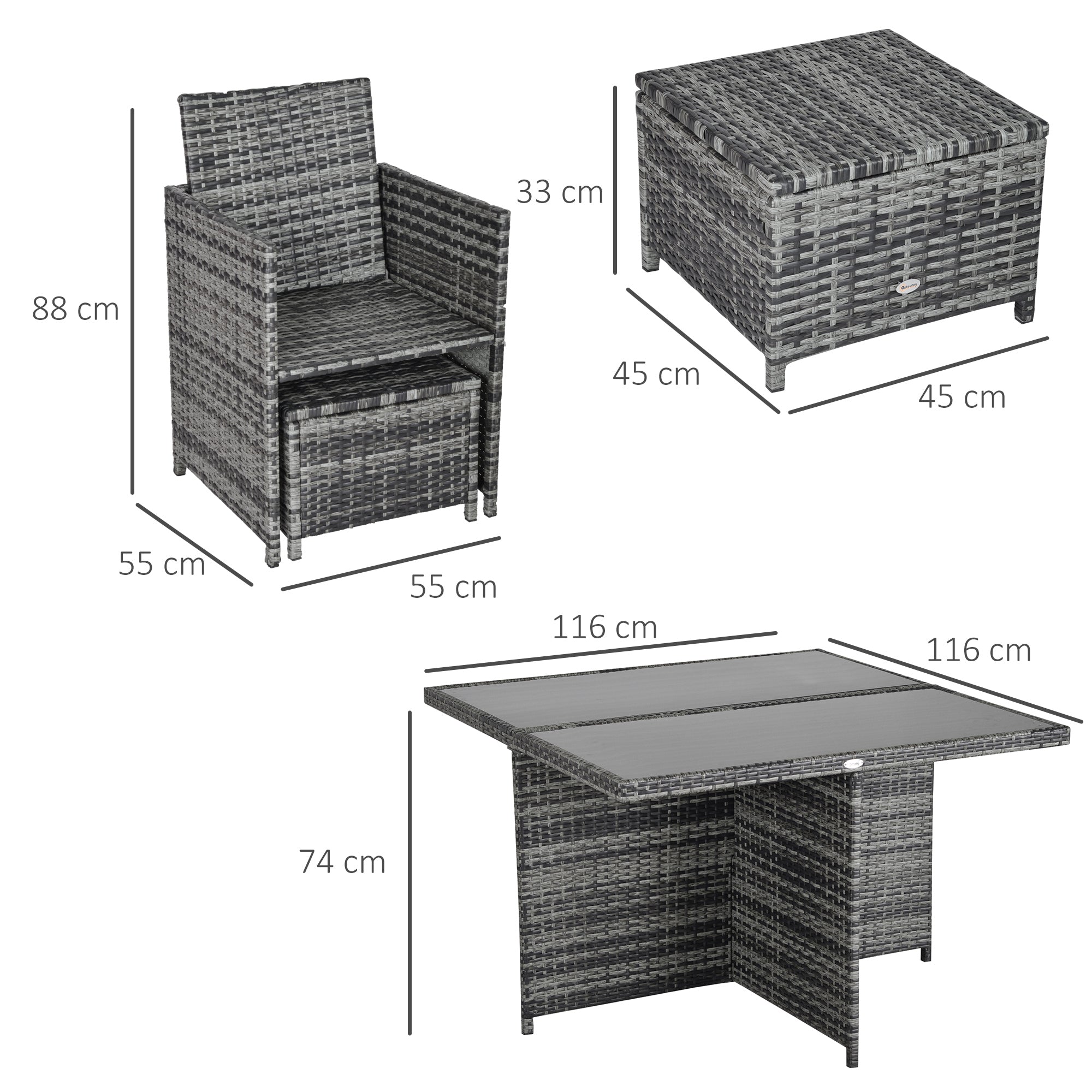 9PC Rattan Dining Set Garden Furniture 8-seater Wicker Outdoor Dining Set Chairs + Footrest + Table Thick Cushion - Grey-2