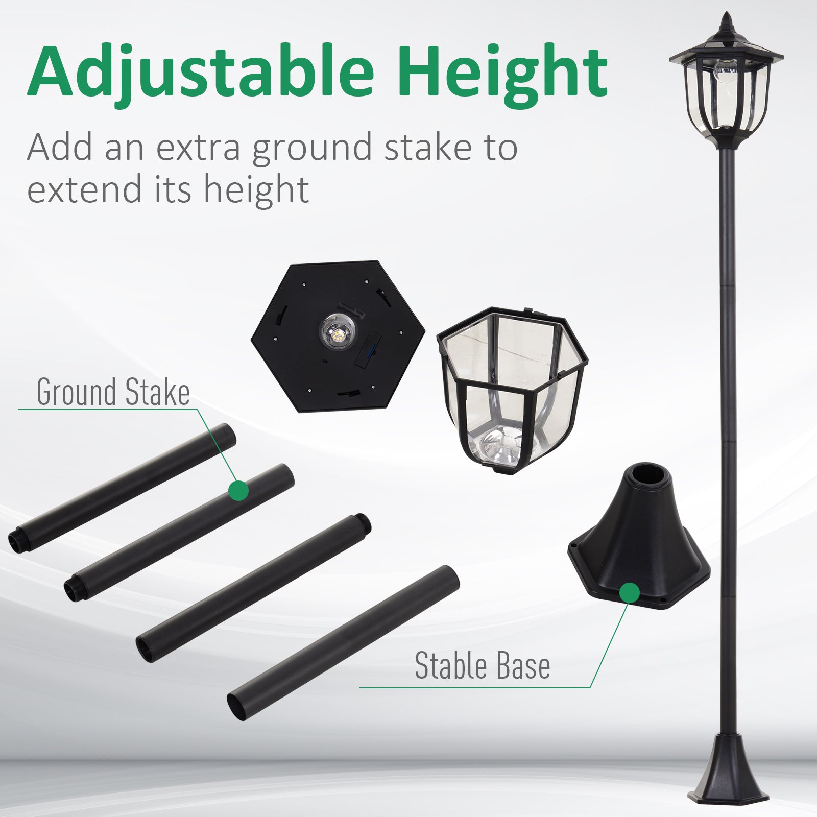 1.77m Tall Free-Standing ABS Garden Solar LED Lamp Post Black-3