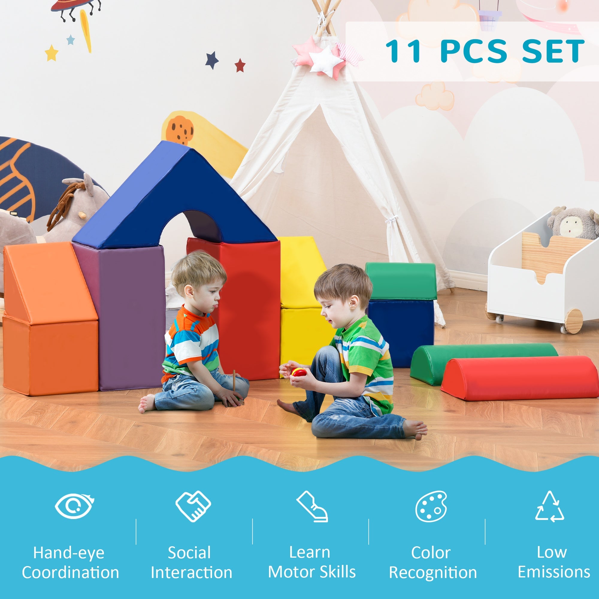 11 Piece Soft Play Blocks Kids Climb and Crawl Gym Toy Foam Building and Stacking Blocks Non-Toxic Learning Play Set Activity Toy Brick-3