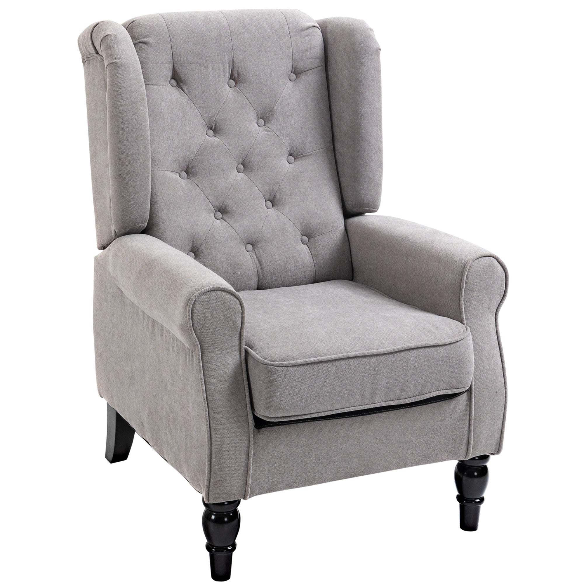 Retro Accent Chair, Wingback Armchair with Wood Frame Button Tufted Design for Living Room Bedroom, Grey-0