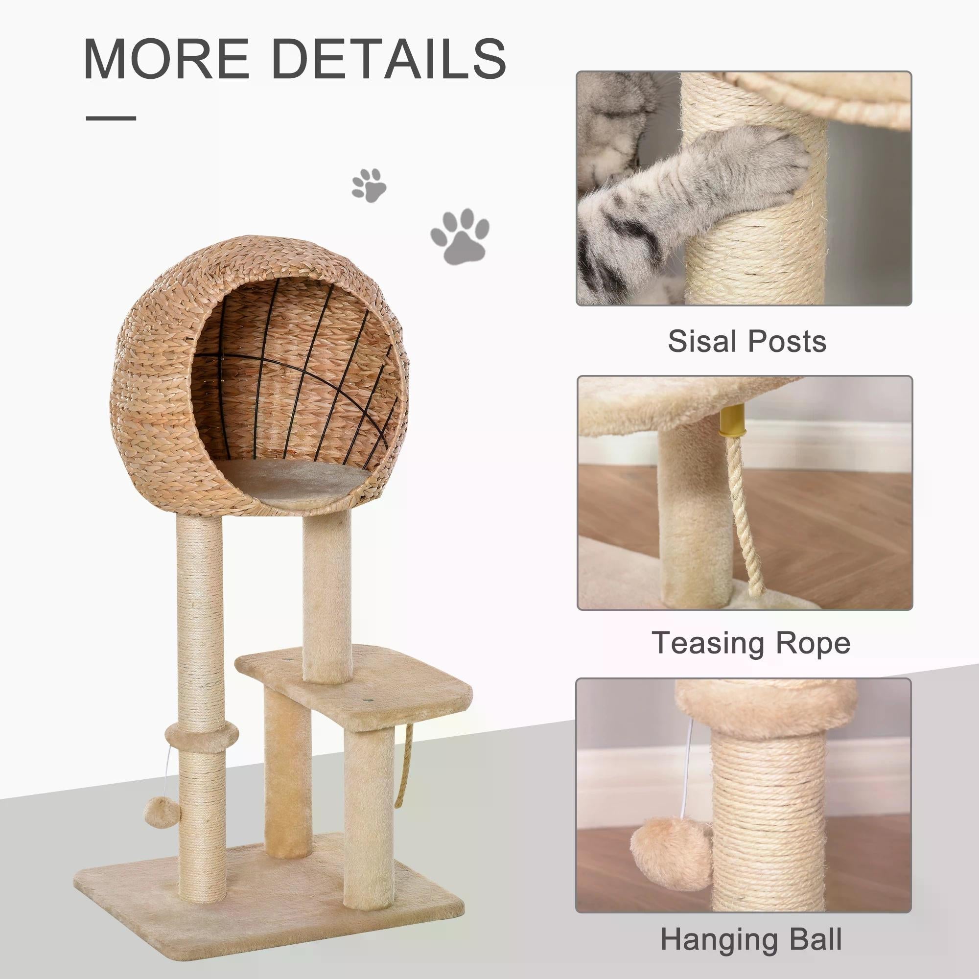 Cat tree Cat Tower 100cm Climbing Activity Center with Sisal Scratching Post Condo Perch Hanging Balls Teasing Rope Toy Cushion-4