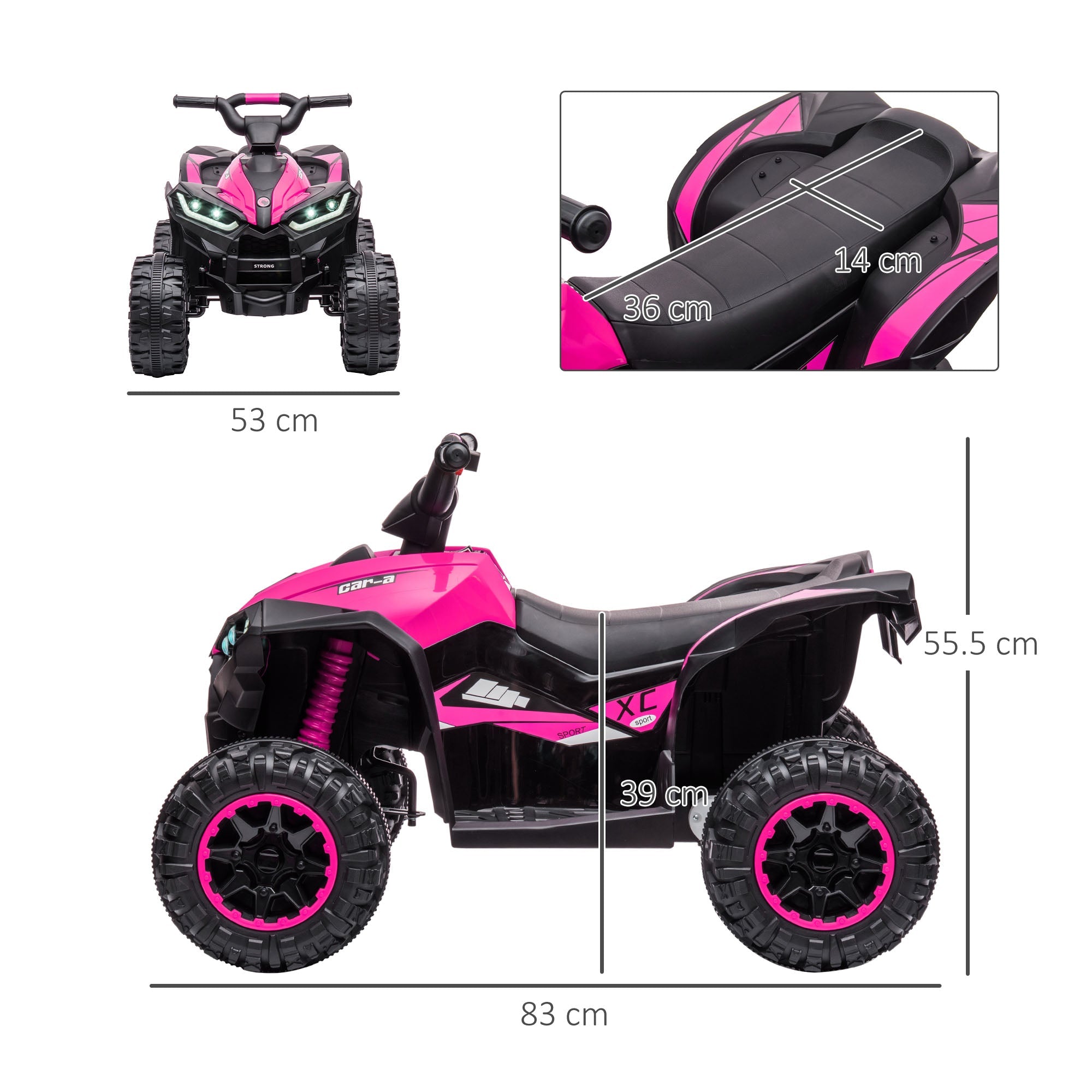 12V Quad Bike with Forward Reverse Functions, Ride on Car ATV Toy with High/Low Speed, Slow Start, Suspension System, Horn, Music, Pink-2
