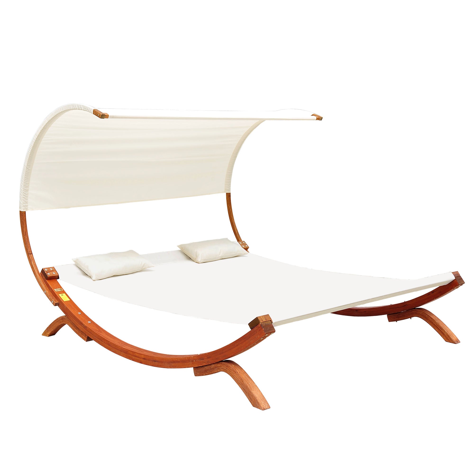 Hammock Chaise Day Bed with Canopy Wooden Double Sun Lounger - Cream-0