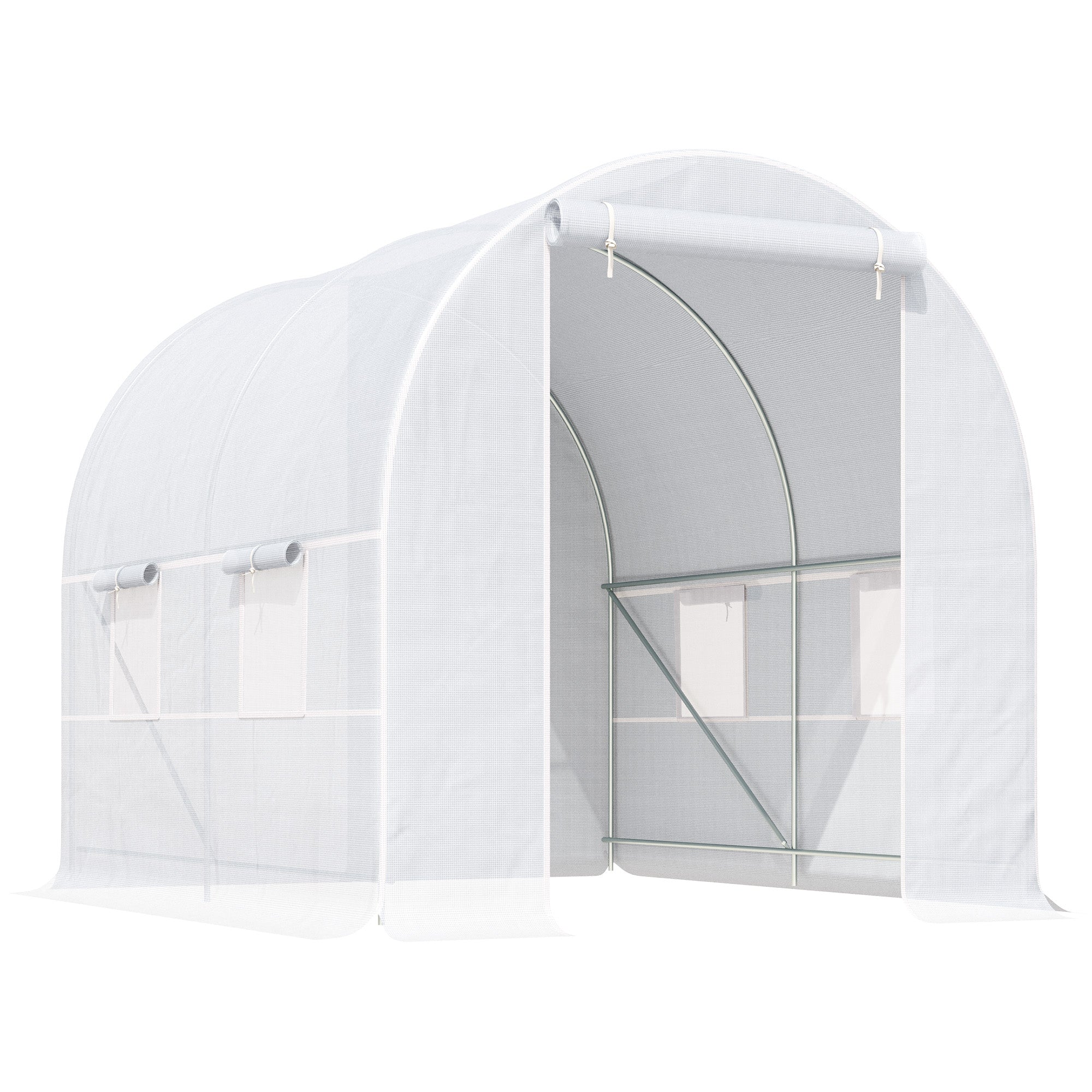 2.5 x 2 x 2 m Large Galvanized Steel Frame Outdoor Poly Tunnel Garden Walk-In Patio Greenhouse - White-0
