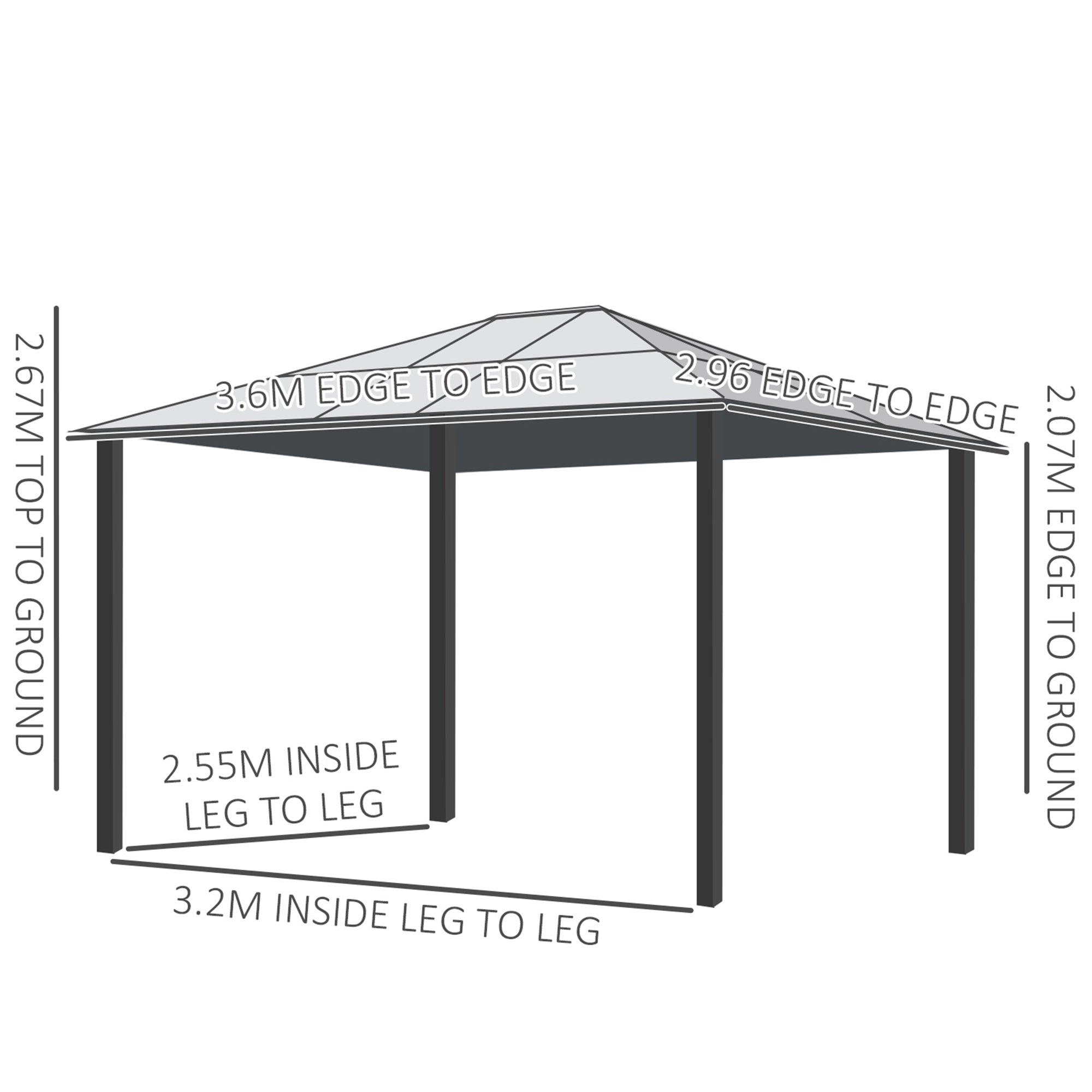 3 x 3.6 m Hardtop Gazebo Canopy with Polycarbonate Roof, Aluminium and Steel Frame, Nettings and Sidewalls for Garden, Patio, Khaki-2