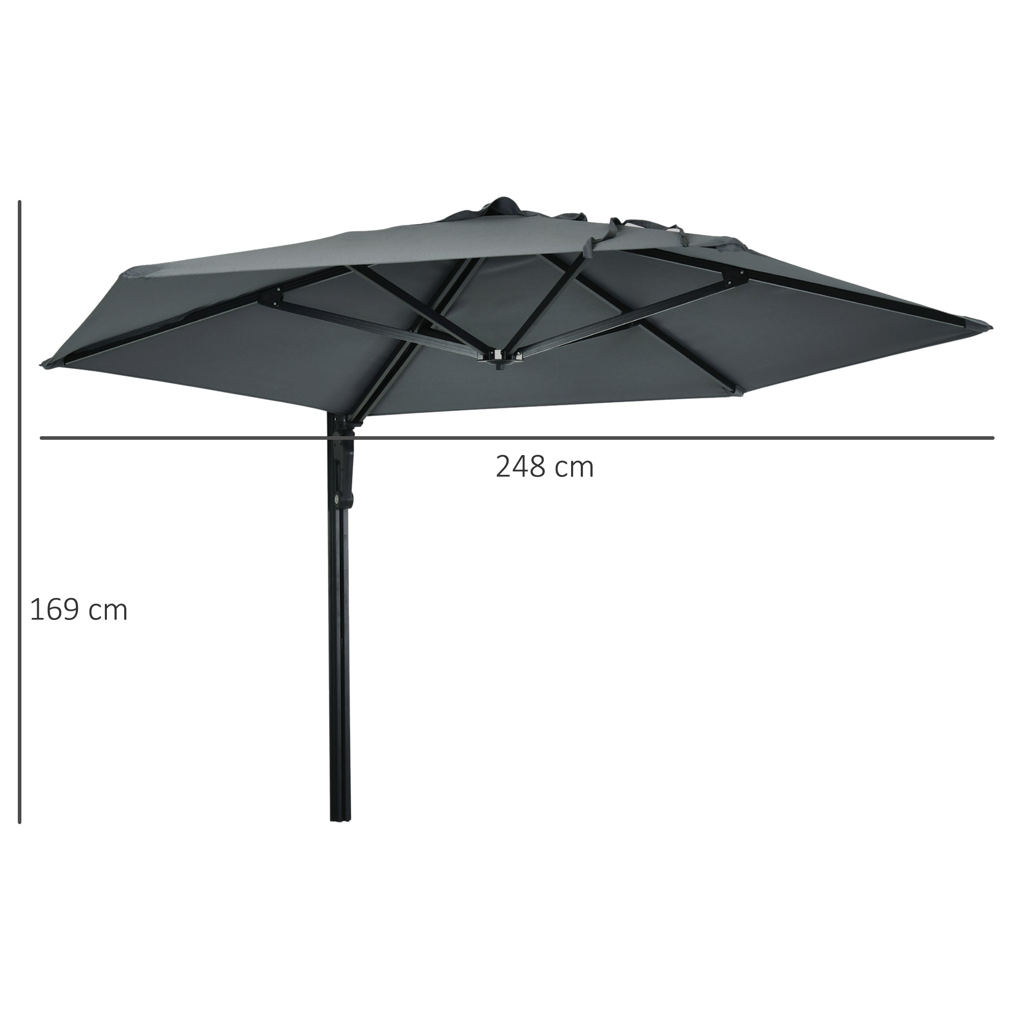 Wall Mounted Parasol, Hand to Push Outdoor Patio Umbrella with 180 Degree Rotatable Canopy for Porch, Deck, Garden, 250 cm, Dark Grey-2