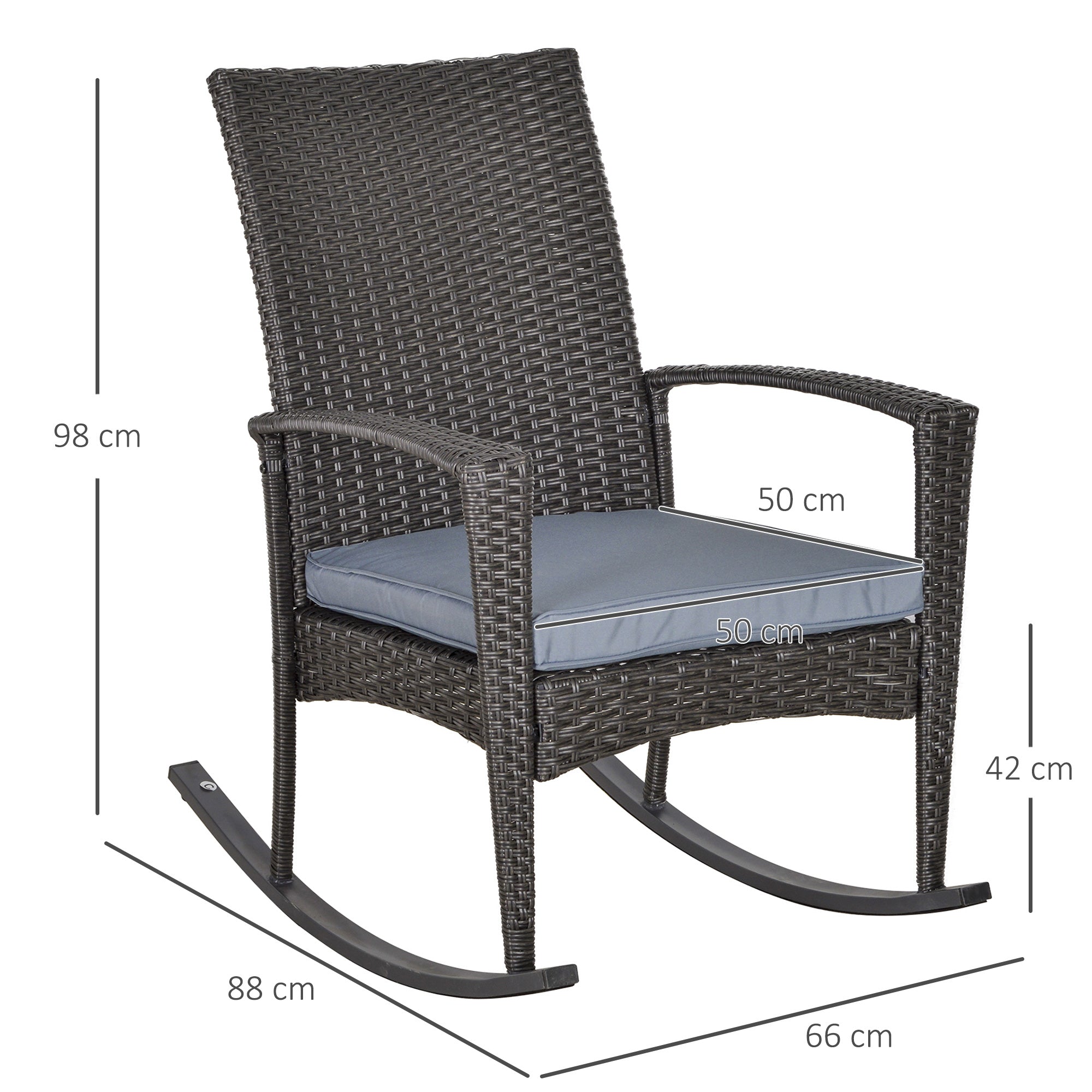 PE Rattan Outdoor Garden Rocking Chair w/ Cushion Grey-2