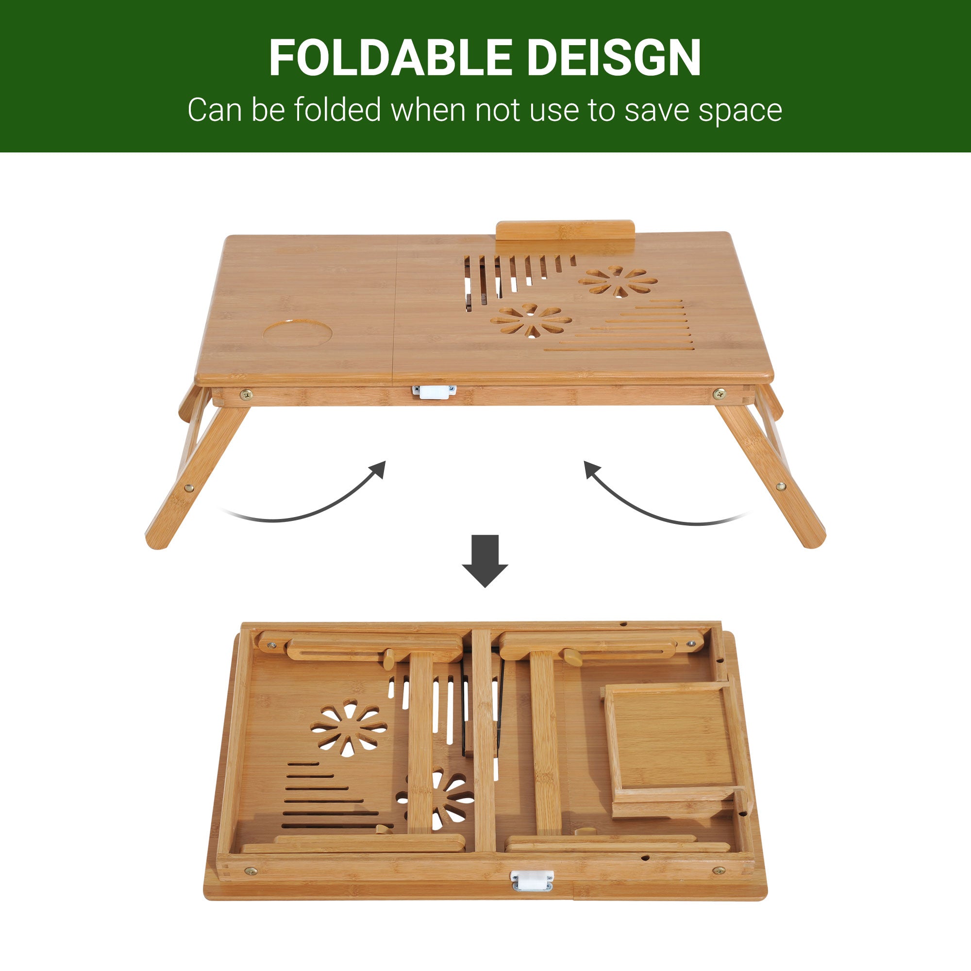 Foldable Laptop Desk Portable Bamboo Laptop Desk with Drawer-4