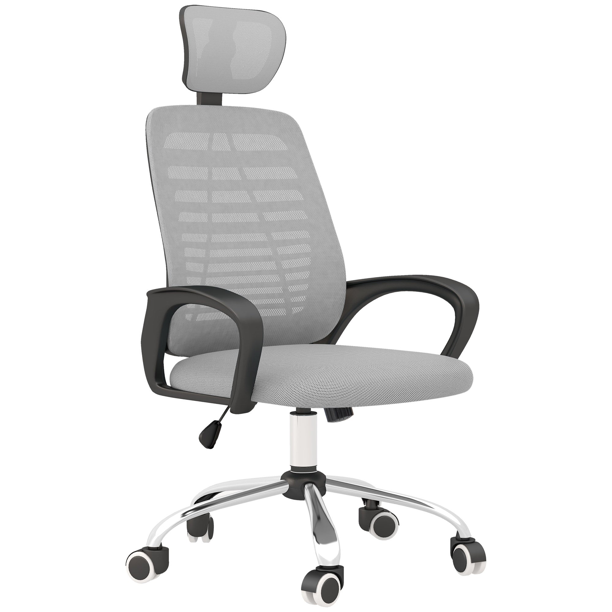 Ergonomic Office Chair, Mesh Desk Chair with Rotatable Headrest, Lumbar Back Support, Armrest, Grey-0
