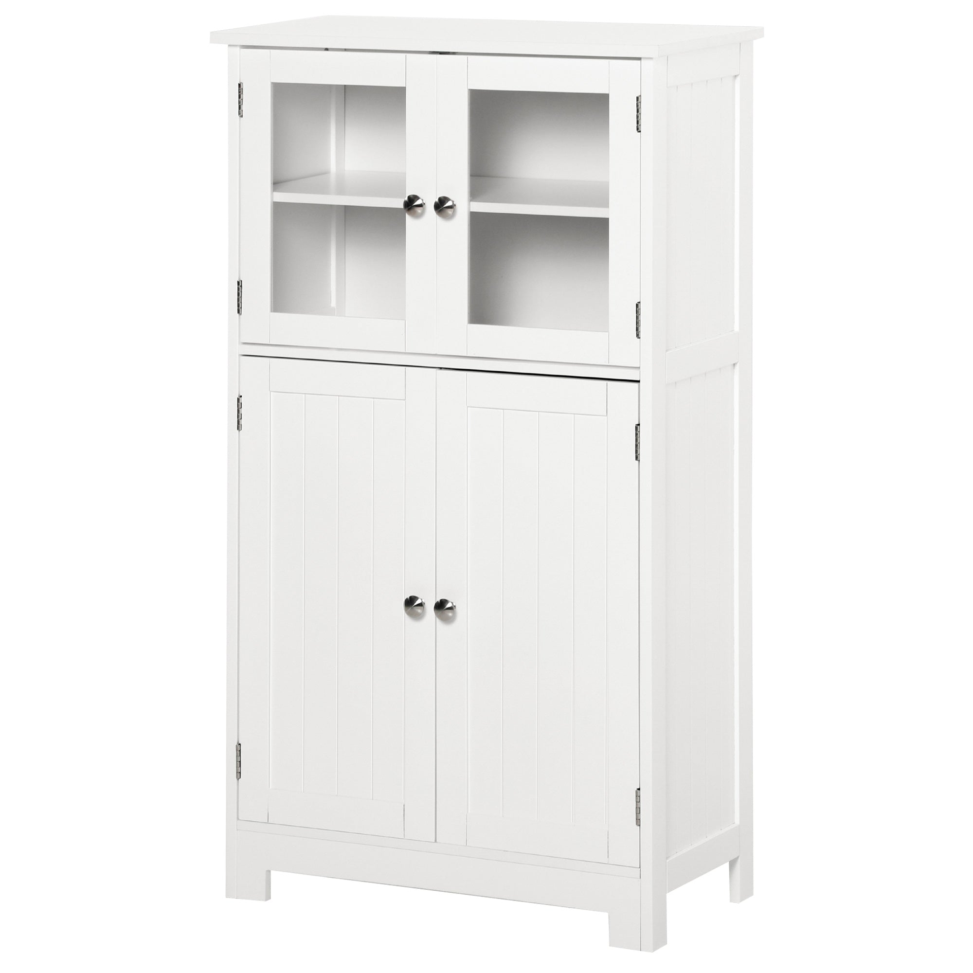 Bathroom Floor Storage Cabinet with Tempered Glass Doors and Adjustable Shelf, Free Standing Organizer for Living Room Entryway, White-0