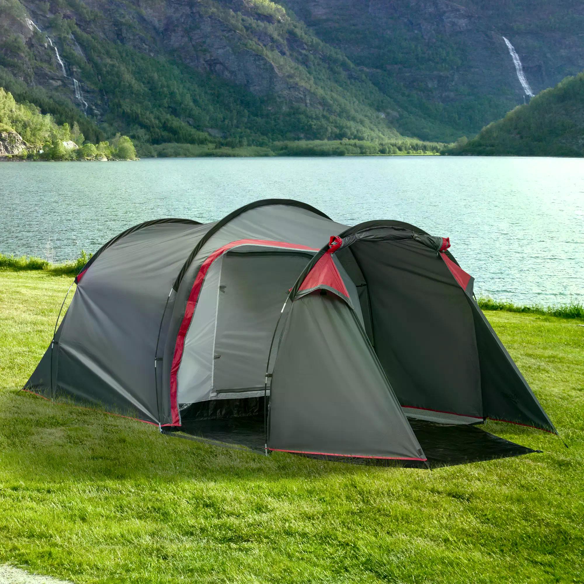 Camping Dome Tent 2 Room for 3-4 Person with Weatherproof Screen Room Vestibule Backpacking Tent Lightweight for Fishing & Hiking Dark Grey-0