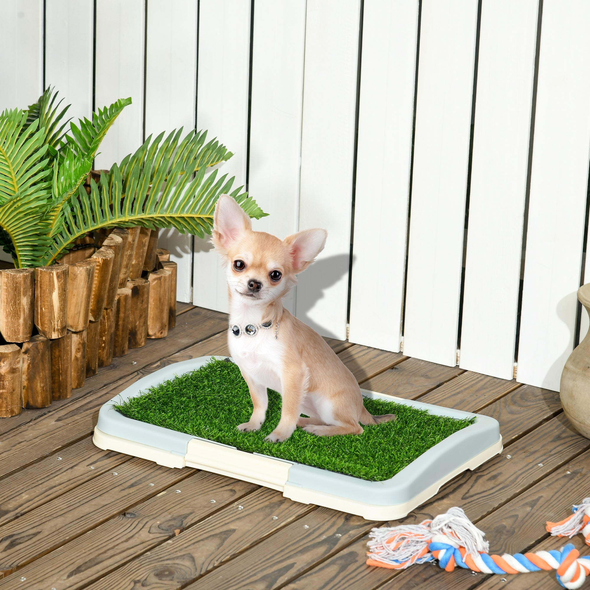 Puppy Training Pad Indoor Portable Puppy Pee Pad with Artificial Grass, Grid Panel, Tray, 46.5 x 34cm-1