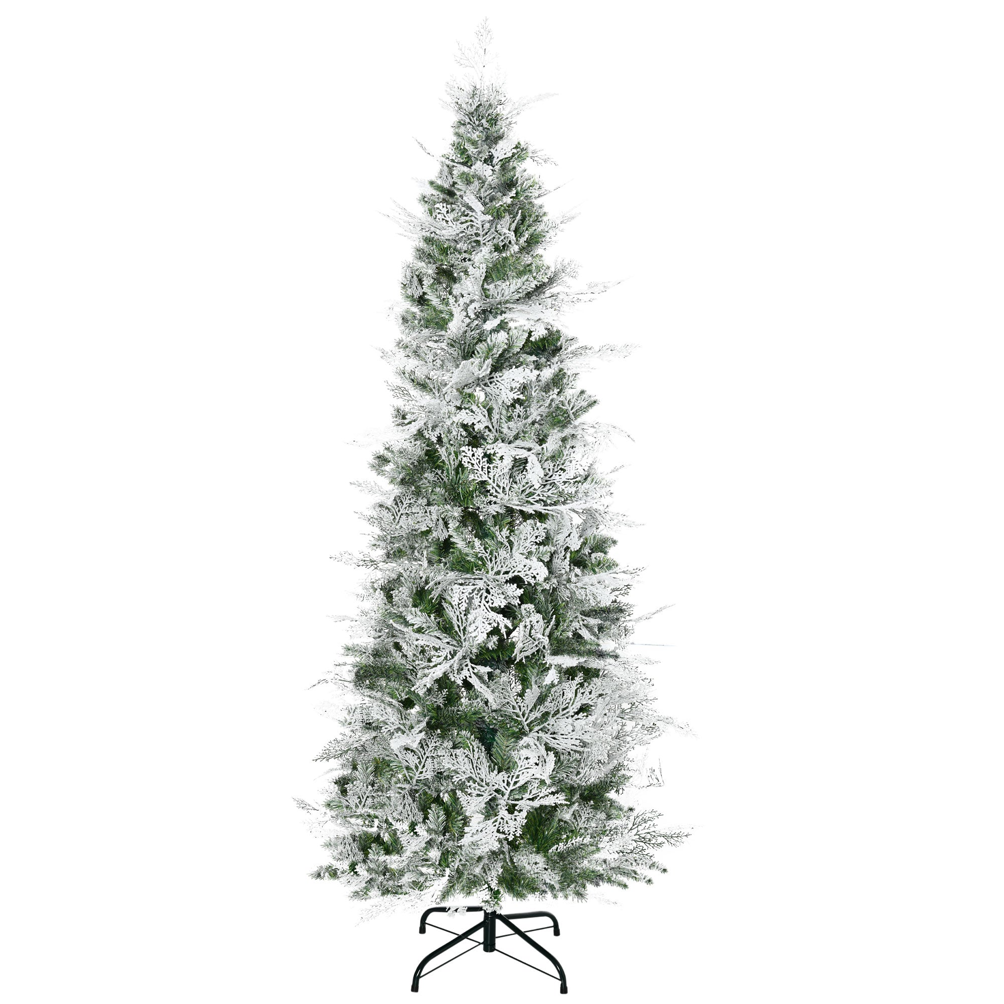 Pencil Snow Flocked Artificial Christmas Tree with Realistic Cypress Branches, Auto Open, Green-0