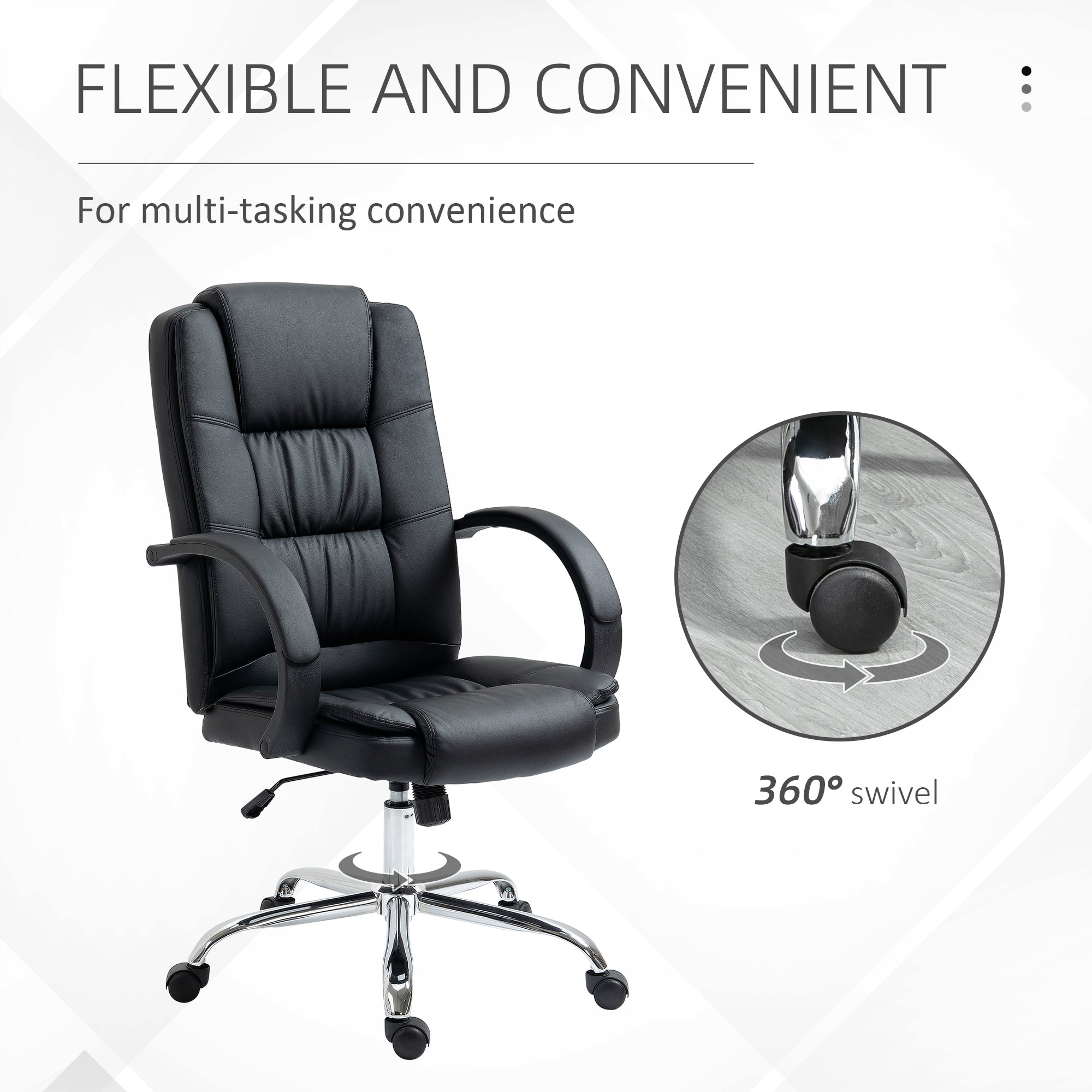 High Back Swivel Chair, PU Leather Executive Office Chair with Padded Armrests, Adjustable Height, Tilt Function, Black-4