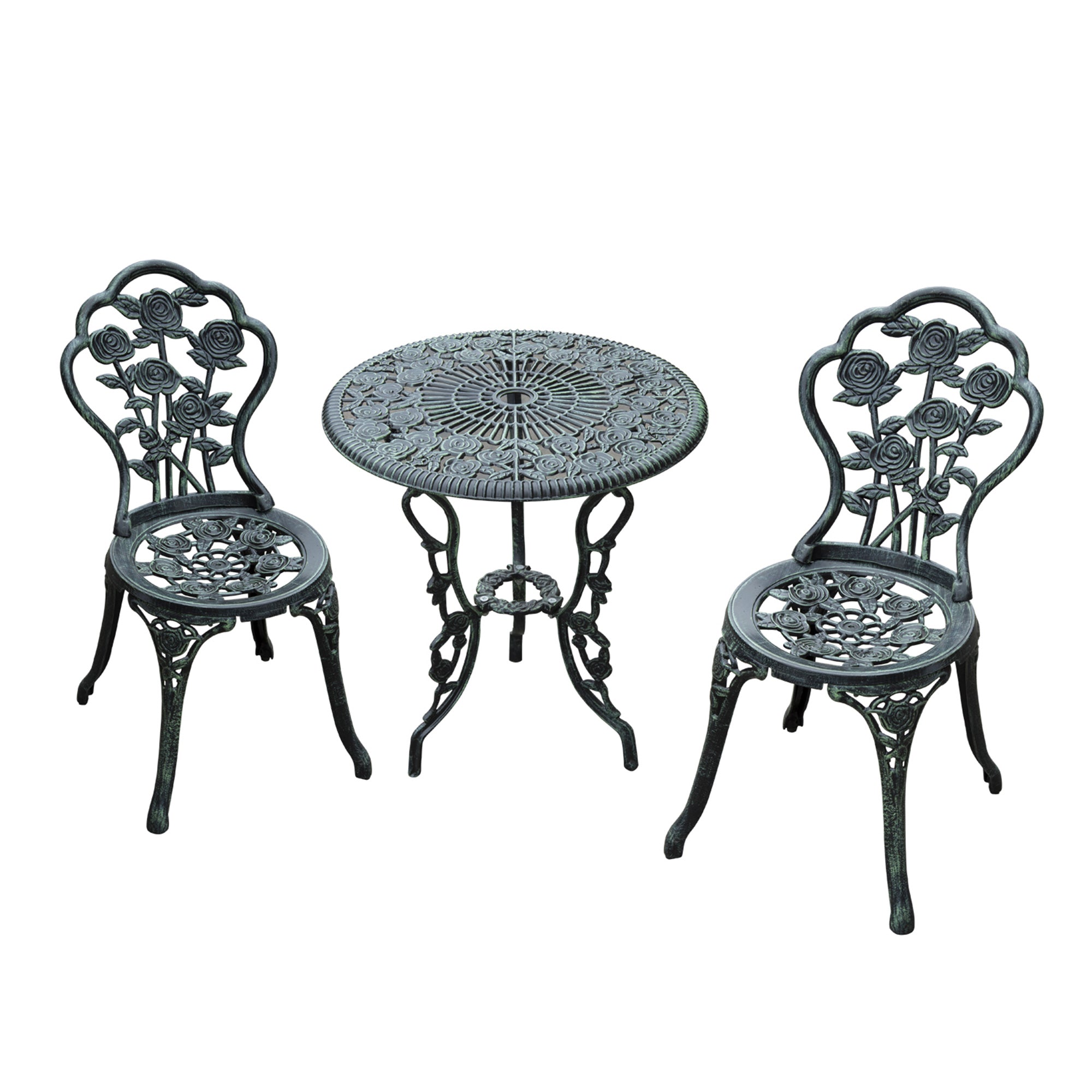 Cast Aluminium Outdoor Patio Garden Bistro Elegant Design Table Chair Set - Green (3-Piece)-0