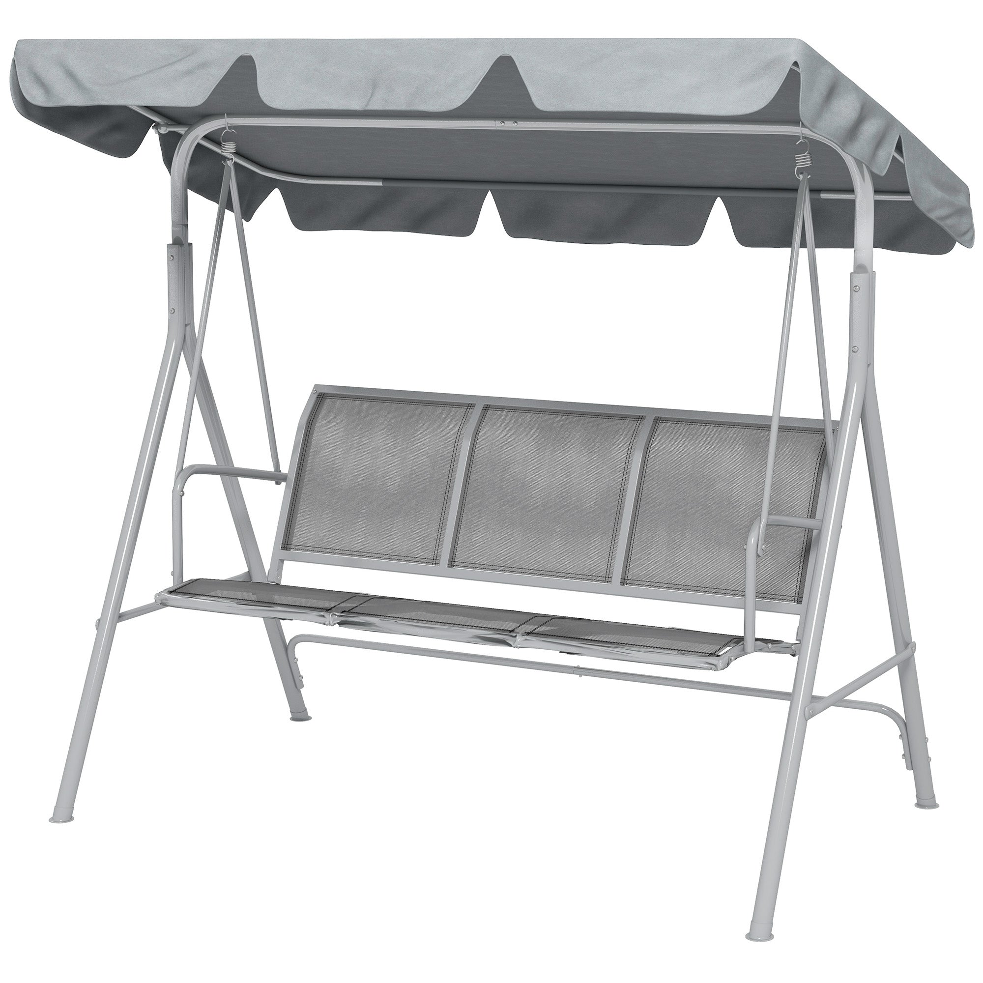 Metal Garden Swing Chair, 3-Seater Swing Seat, Patio Hammock Bench Canopy Lounger, Light Grey-0