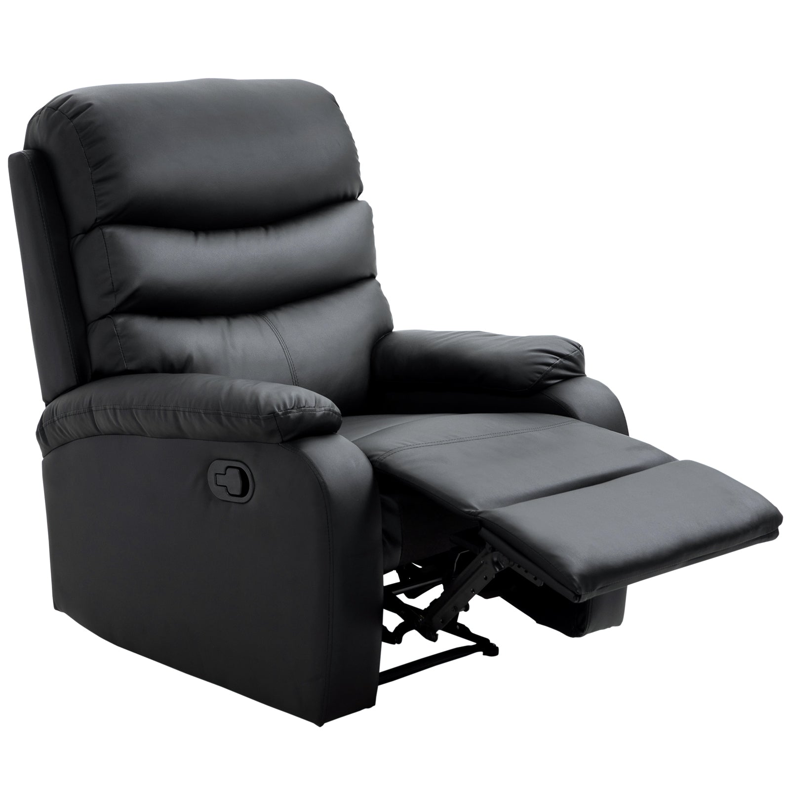 PU Leather Reclining Chair, Manual Recliner Chair with Padded Armrests, Retractable Footrest and Wood Frame, Black-0