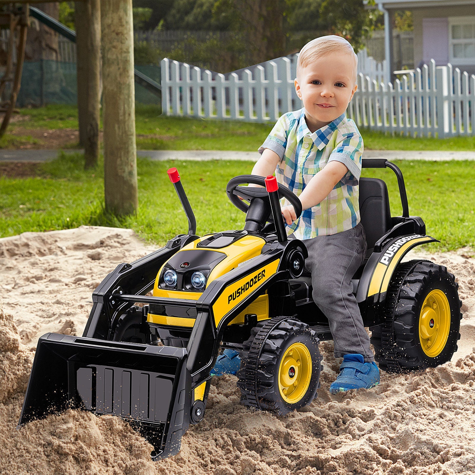 Kids Digger Ride On Excavator 6V Battery Powered Construction Tractor Music Headlight Moving Forward Backward Gear for 3-5 years old Yellow-1