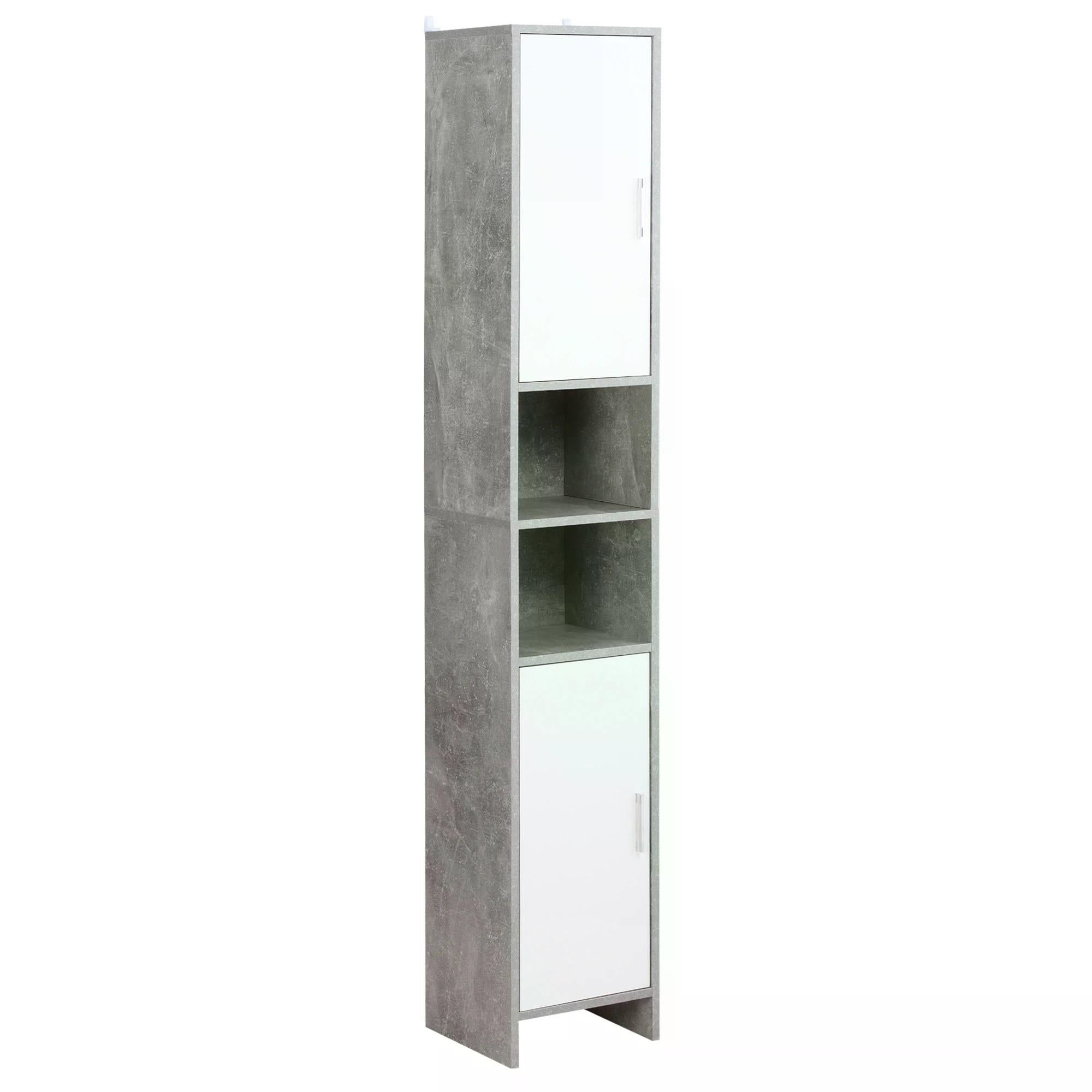 Free-standing Tall Bathroom Storage Cabinet w/ 2 Cupboards 2 Open Compartments, Slim Bathroom Organizer Adjustable Shelves Elevated Base-Grey-0