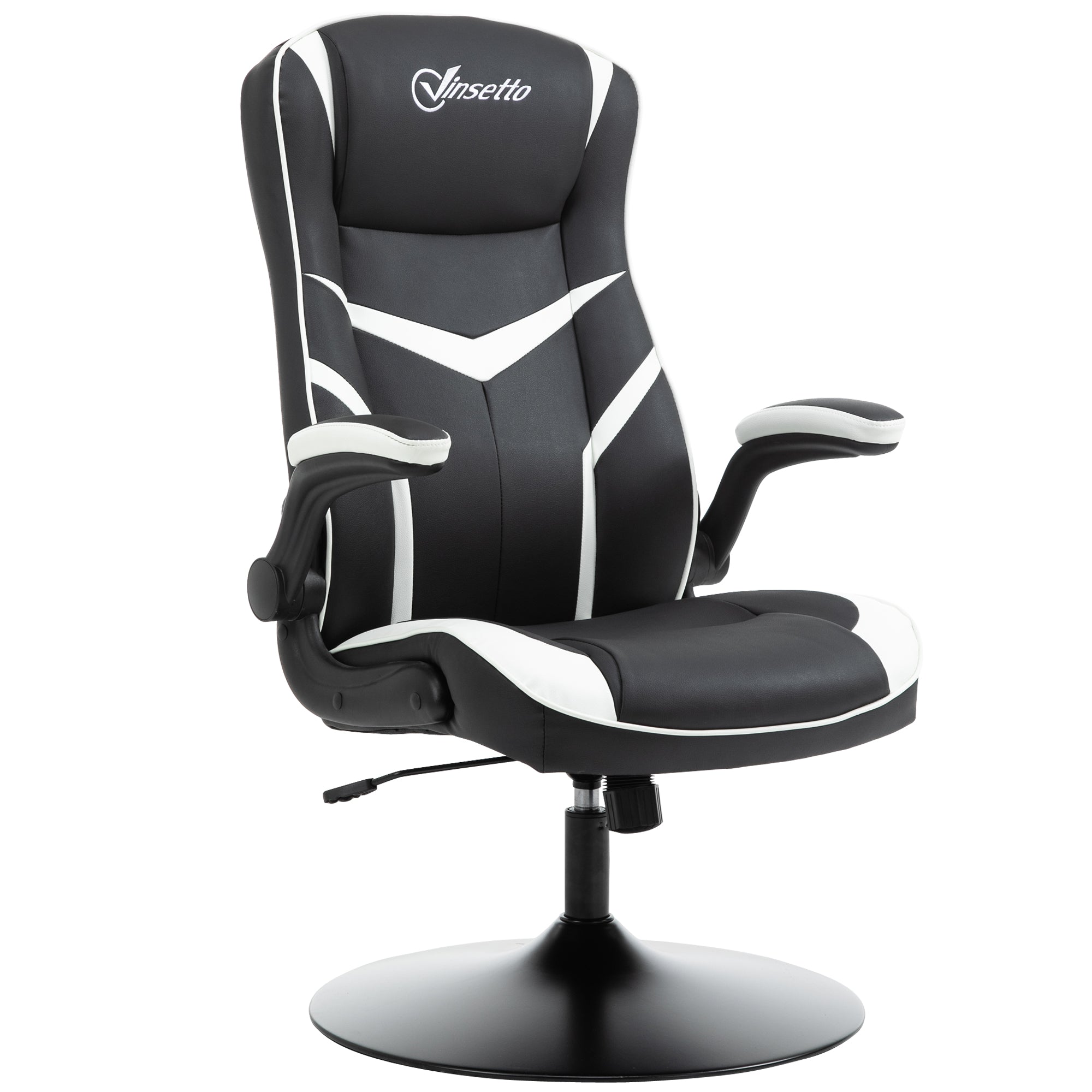 Gaming Chair Ergonomic Computer Chair Home Office Desk Swivel Chair w/ Adjustable Height Pedestal Base PVC Leather, Black & White-0