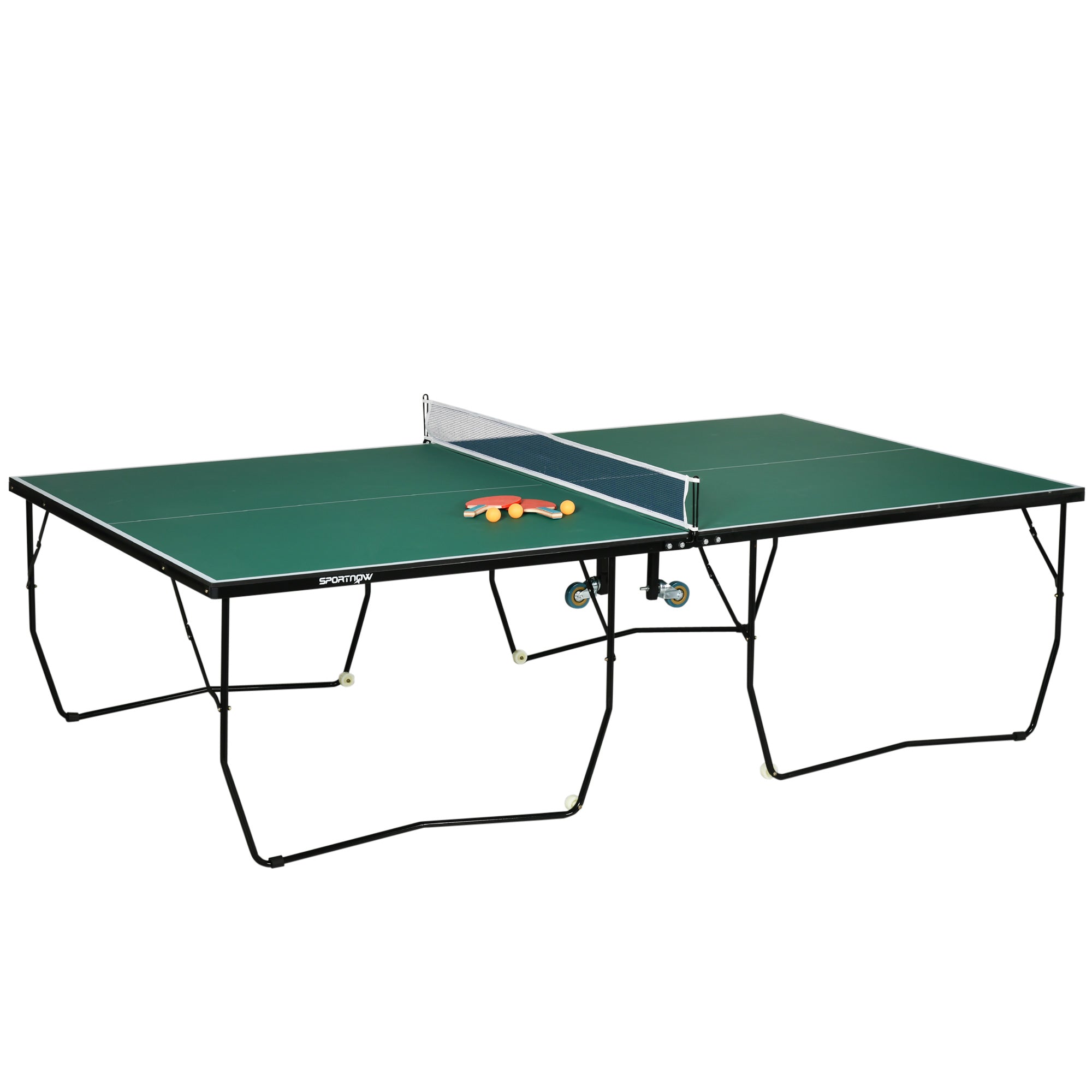 9FT Outdoor Folding Table, Tennis Table, with 8 Wheels, for Indoor and Outdoor Use - Green-0