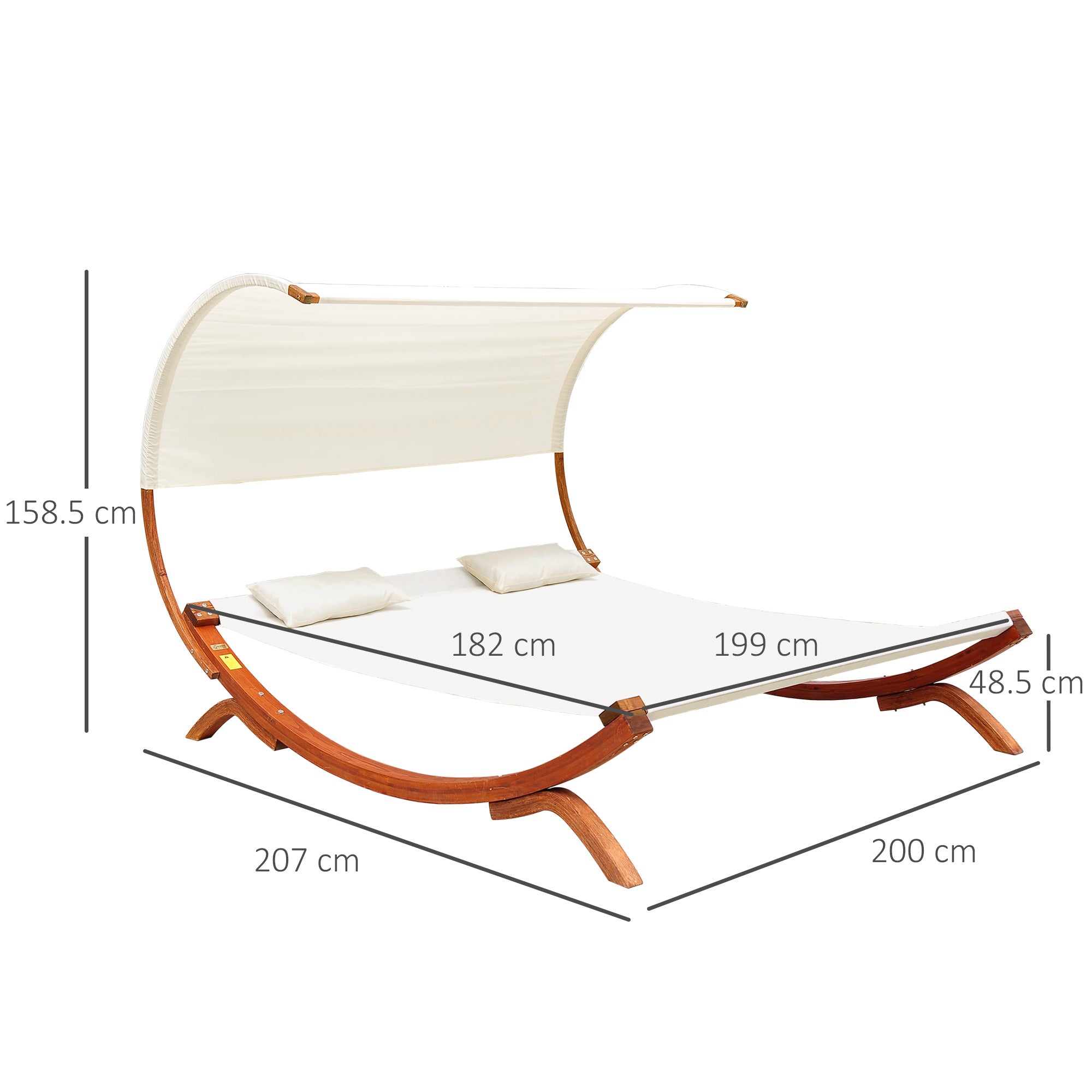 Hammock Chaise Day Bed with Canopy Wooden Double Sun Lounger - Cream-2