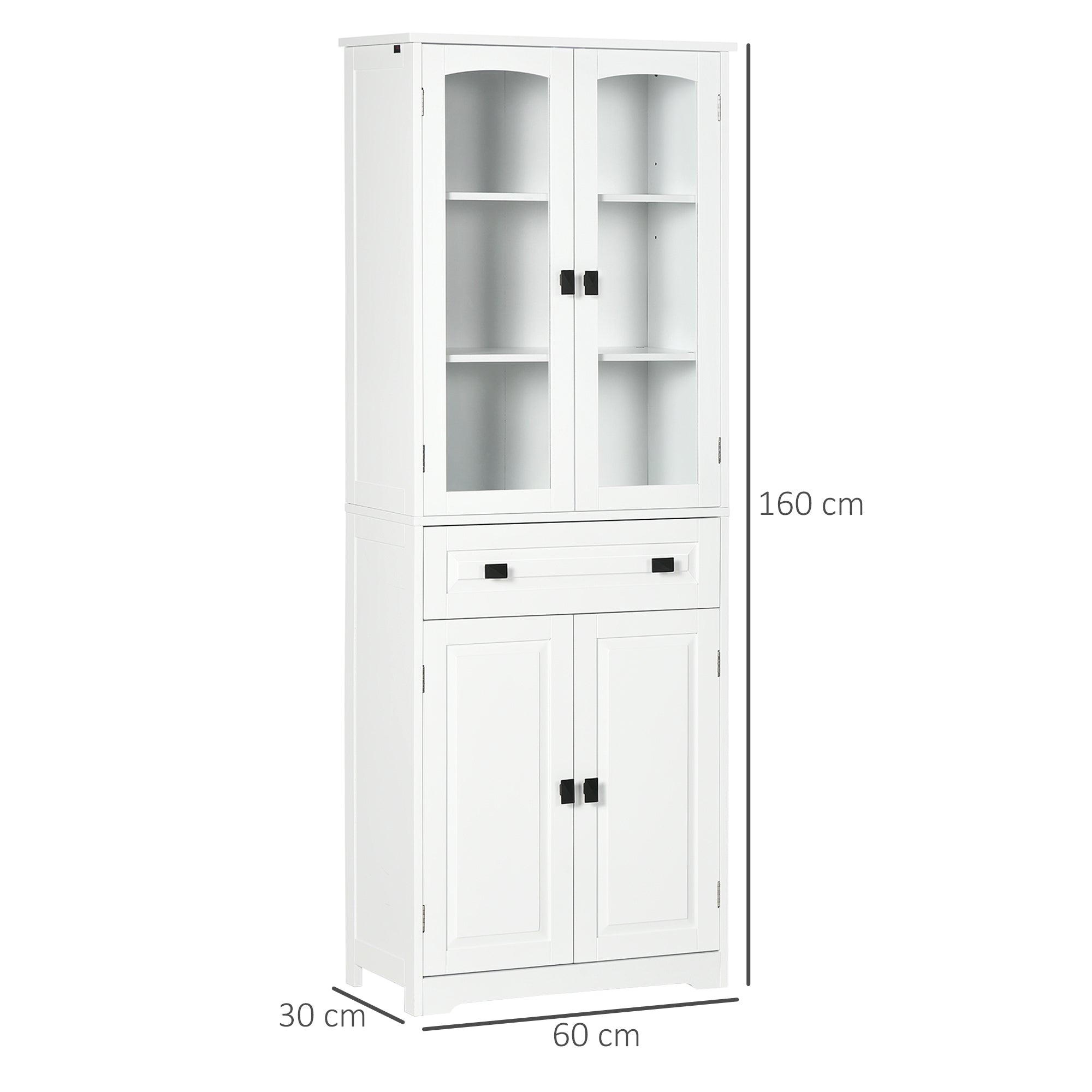 Kitchen Cupboard, Freestanding Storage Cabinet with 2 Adjustable Shelves, Drawer and Glass Door for Living Room, Dining Room, 160cm, White-2