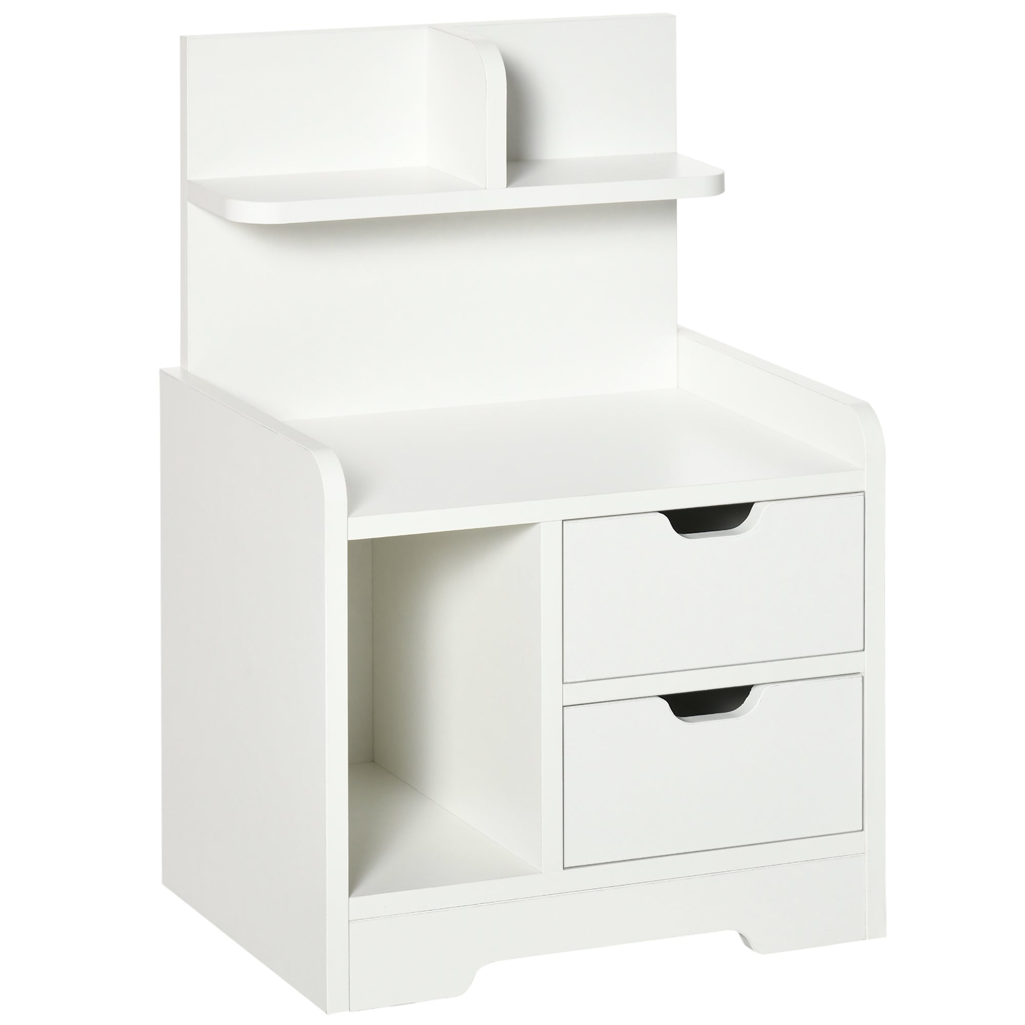 Bedside Table with 2 Drawers and Storage Shelves for Living Room Bedroom Accent Table Small Cabinet, White-0
