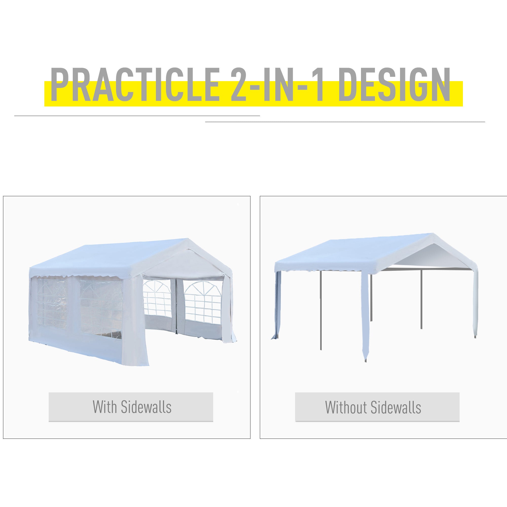 4m x 4 m Party Tents Portable Carport Shelter with Removable Sidewalls & Double Doors, Heavy Duty Party Tent Car Canopy-3