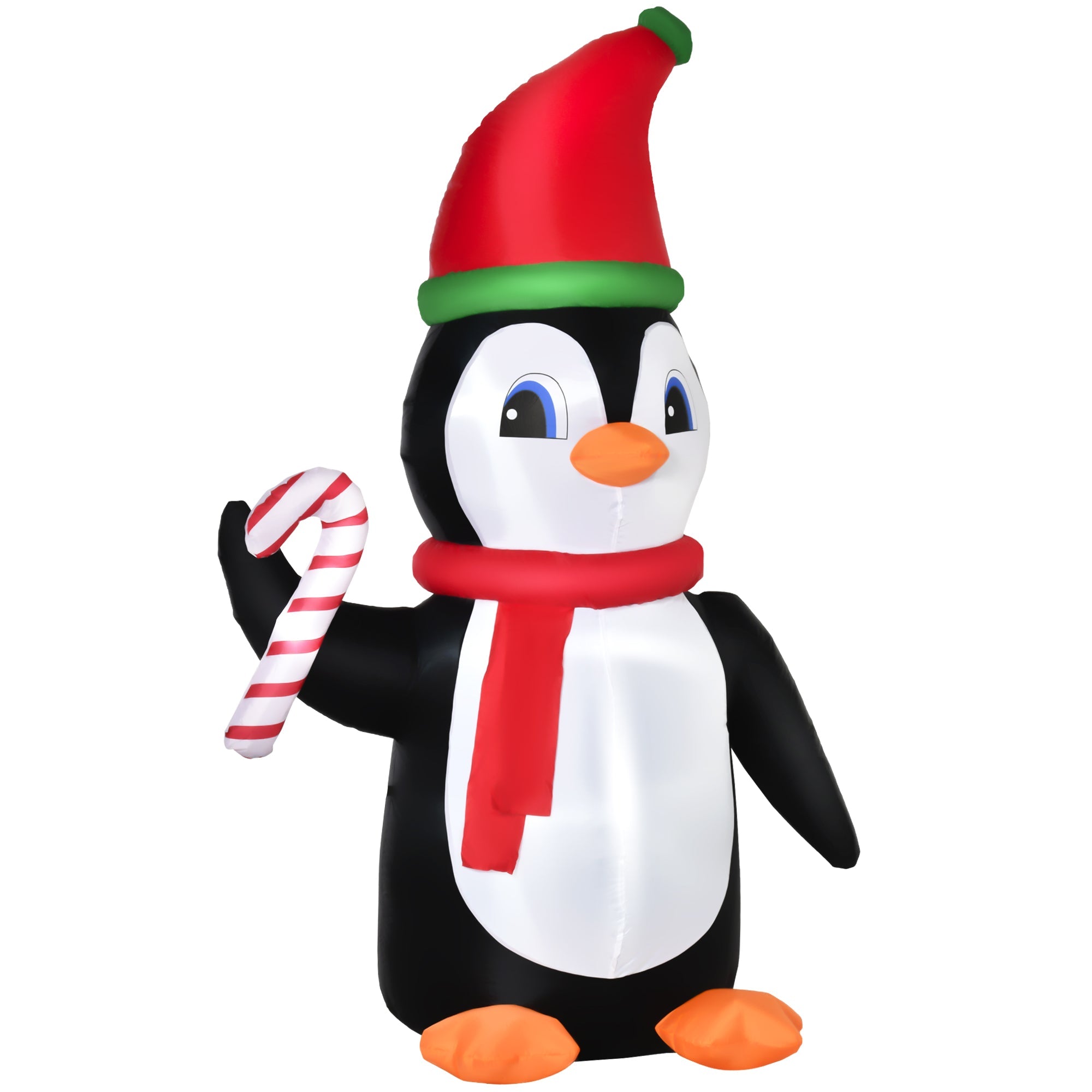 2.5m Inflatable Christmas Penguin Holding Candy Cane Blow Up Outdoor Decoration with LED Lights for Holiday-0