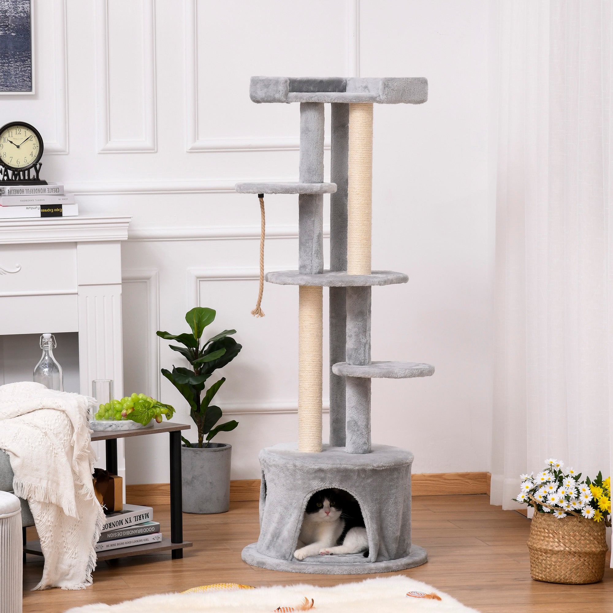 Cat Tree Kitten Tower Multi-level Activity Centre Pet Furniture with Scratching Post Condo Hanging Ropes Plush Perches Grey-1