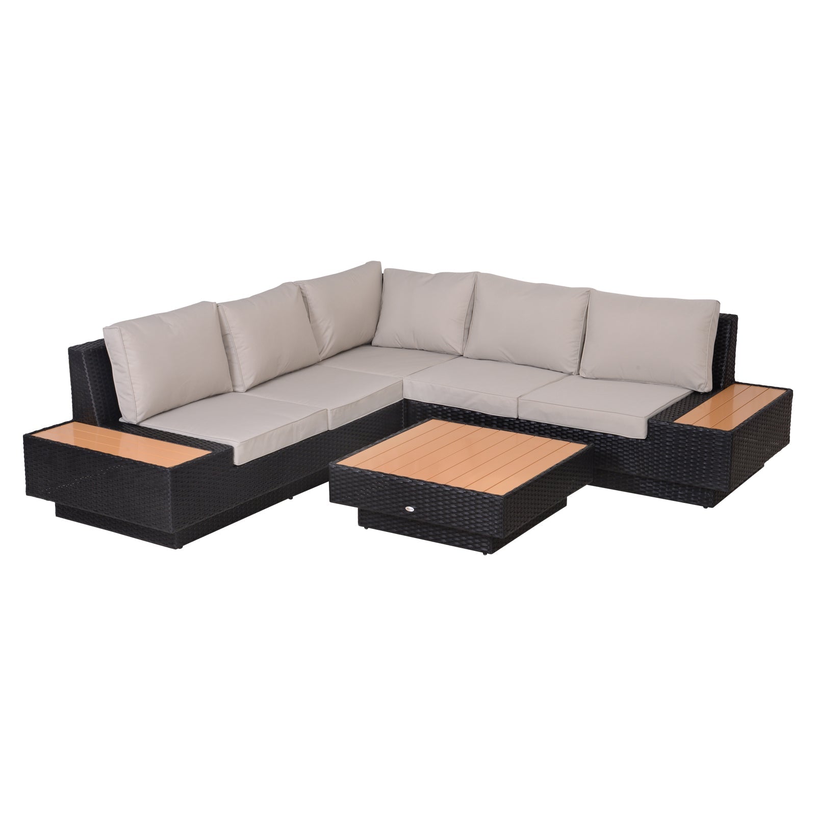 5-Seater Rattan Garden Furniture Outdoor Sectional Corner Sofa and Coffee Table Set Conservatory Wicker Weave w/ Armrest and Cushions, Black-0