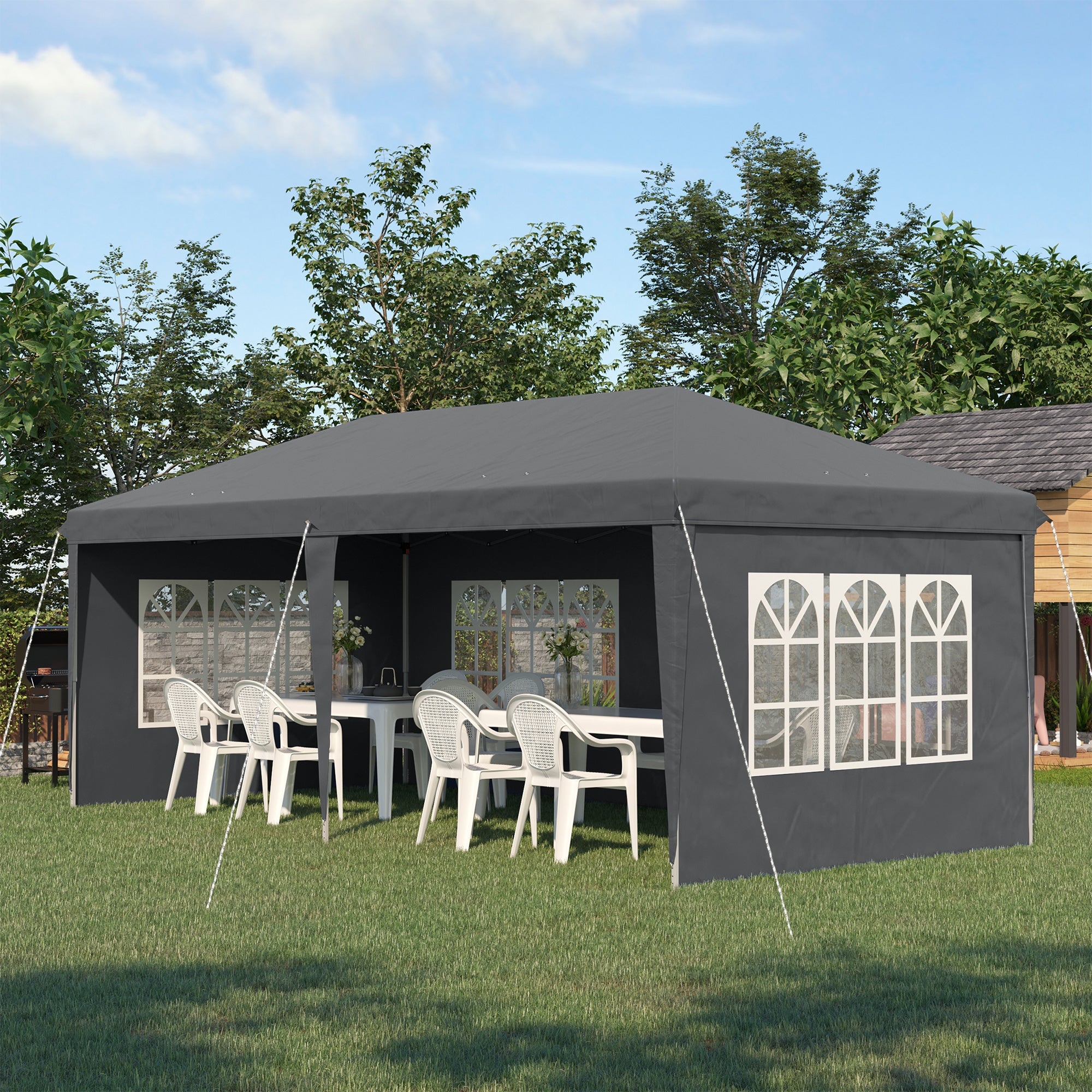 3 x 6m Pop Up Gazebo, Height Adjustable Marquee Party Tent with Sidewalls and Storage Bag, Grey-1