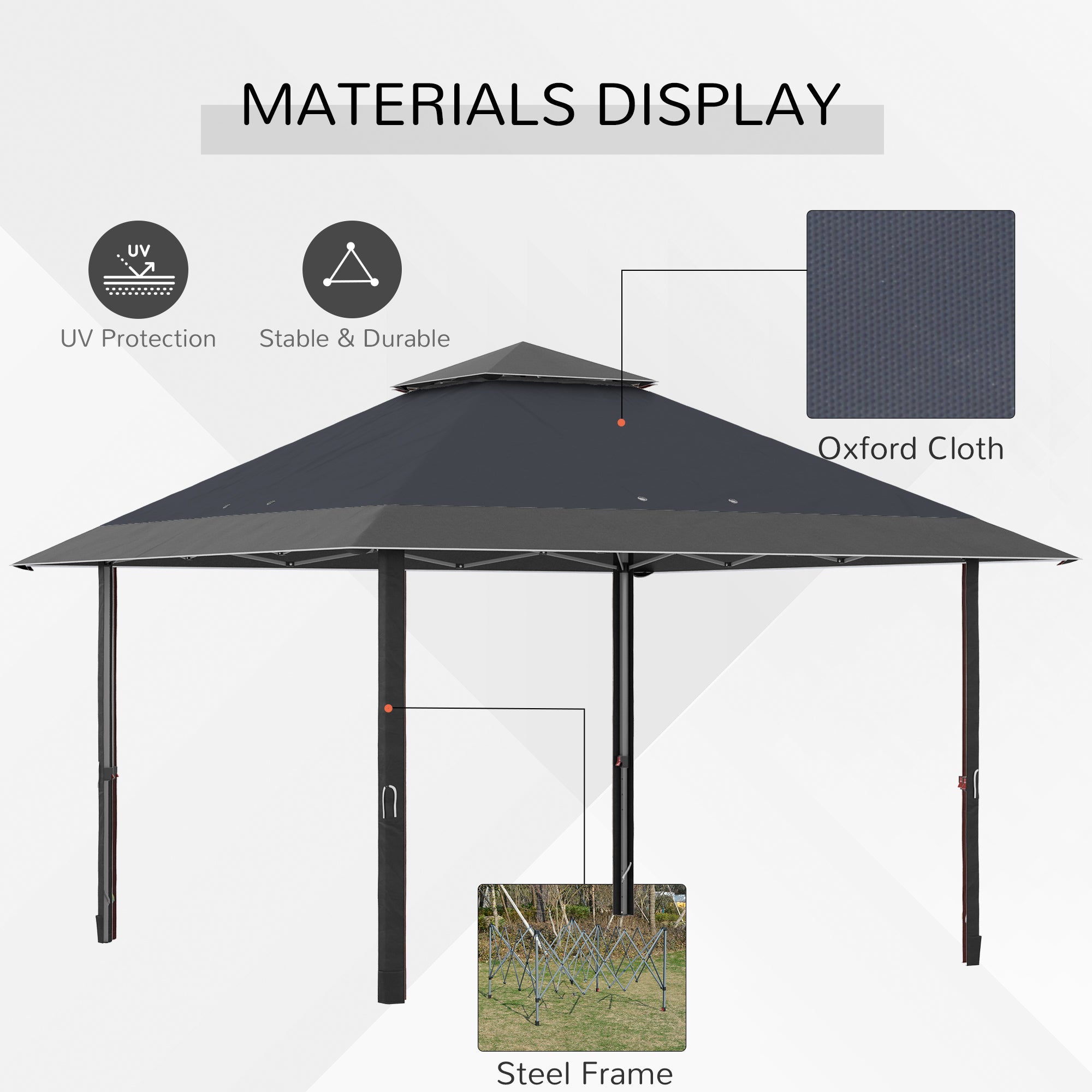 4 x 4m Pop-up Gazebo Double Roof Canopy Tent with UV Proof, Roller Bag & Adjustable Legs Outdoor Party, Steel Frame, Grey-3