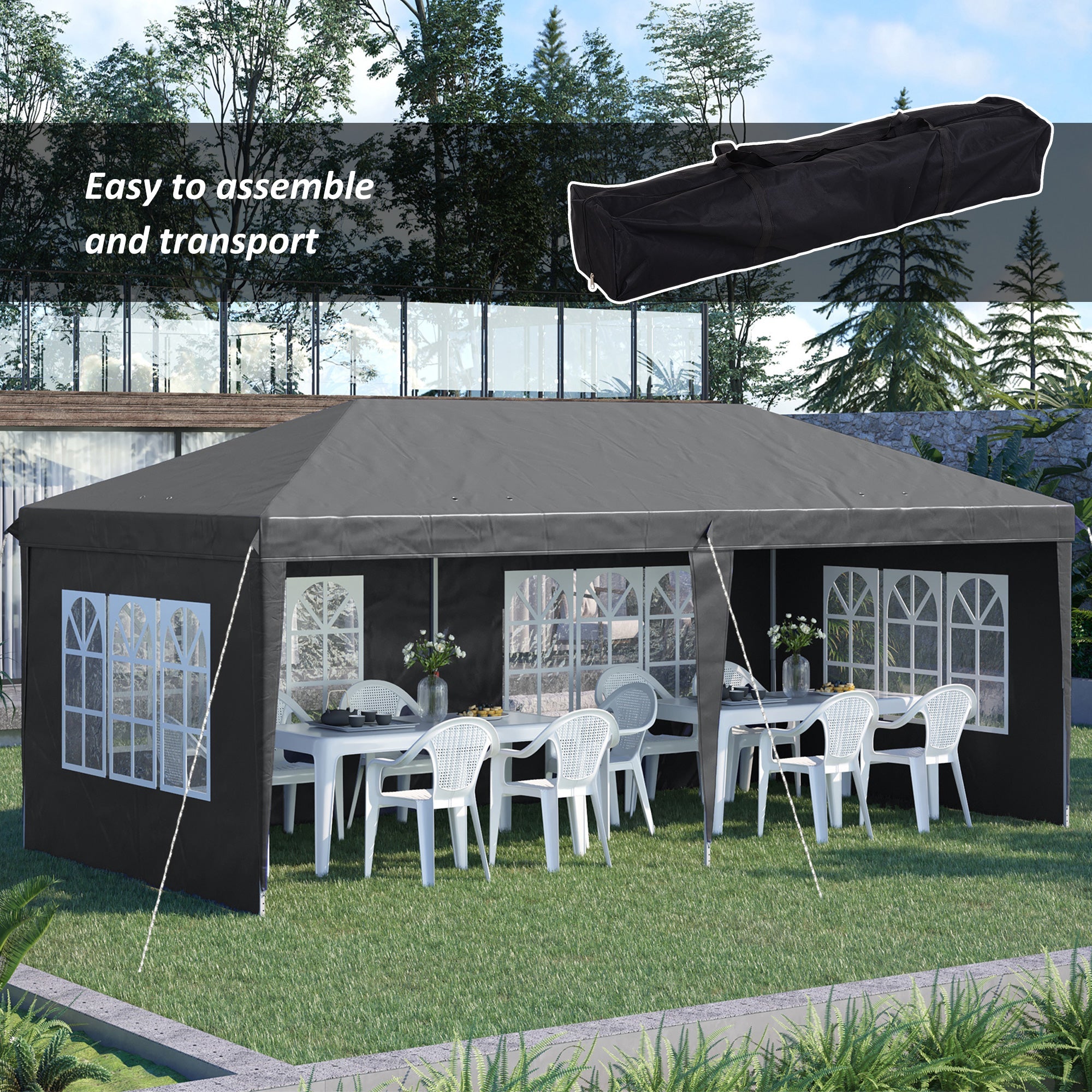 3 x 6m Pop Up Gazebo, Height Adjustable Marquee Party Tent with Sidewalls and Storage Bag, Grey-3