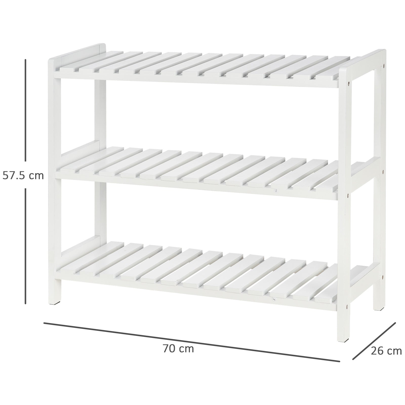 3-Tier Shoe Rack Wood Frame Slatted Shelves Spacious Open Hygienic Storage Home Hallway Furniture Family Guests 70L x 26W x 57.5H cm - White-2