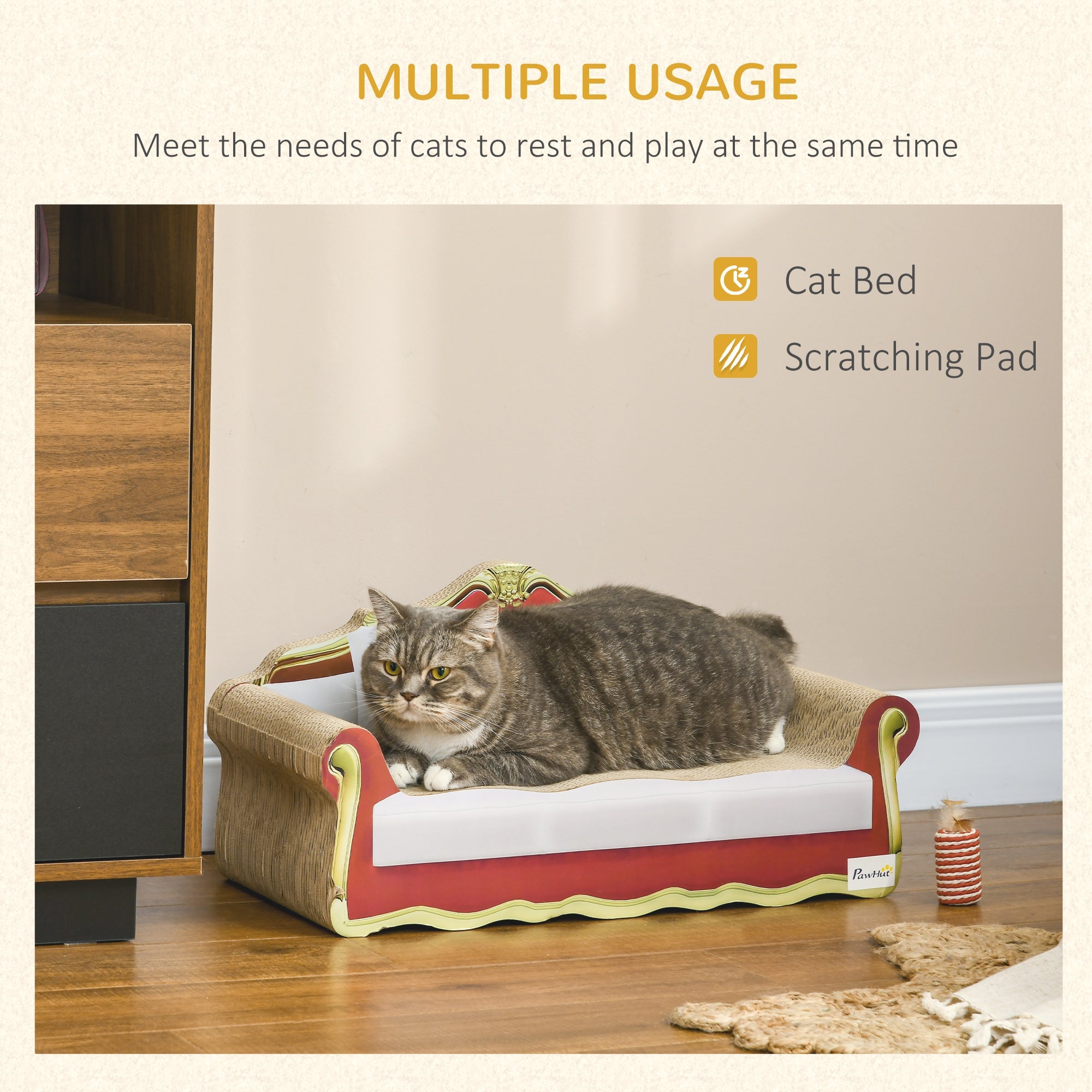 Cat Cardboard Scratcher, Lounge Sofa Bed with Catnip, 58 x 29.5 x 29cm-3