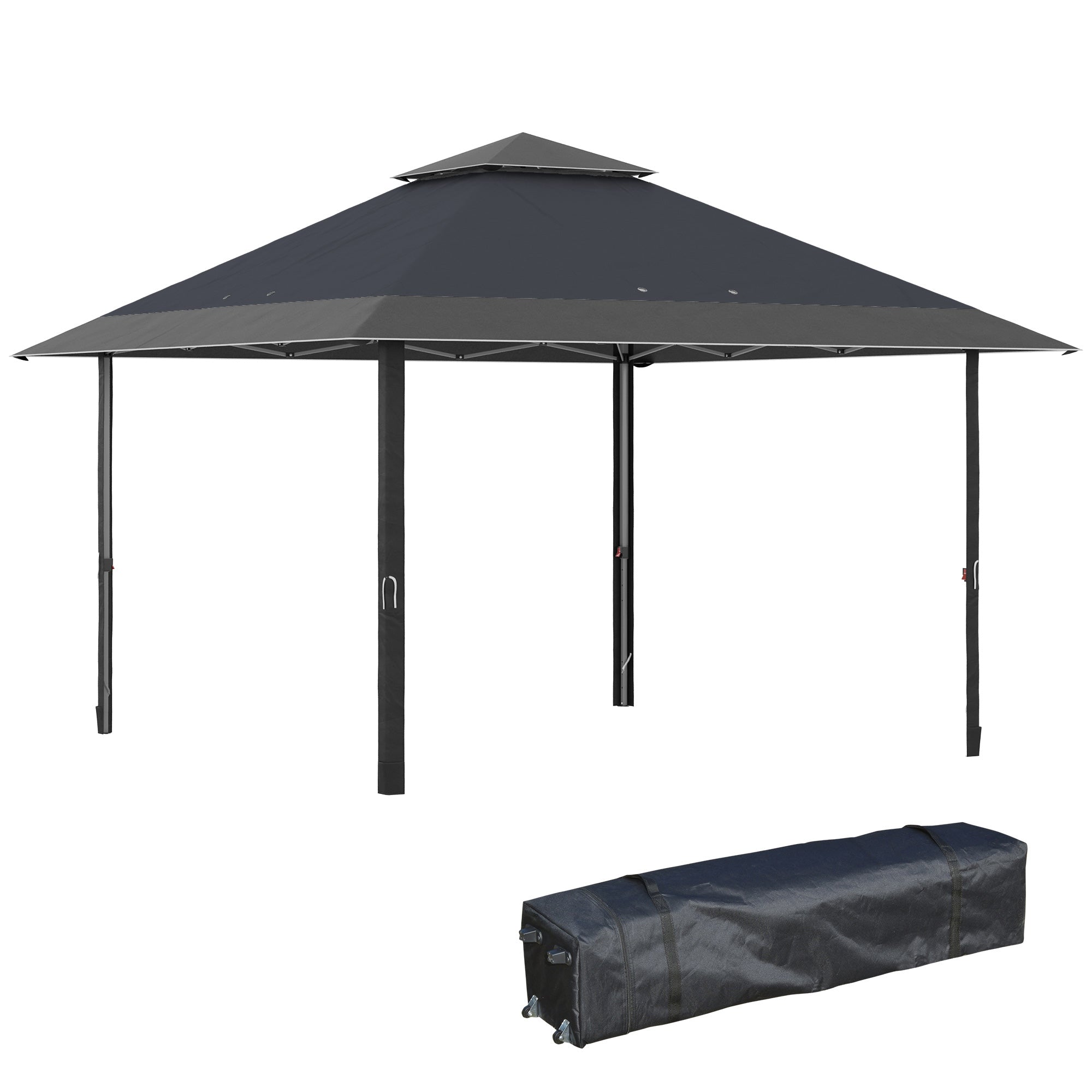 4 x 4m Pop-up Gazebo Double Roof Canopy Tent with UV Proof, Roller Bag & Adjustable Legs Outdoor Party, Steel Frame, Grey-0