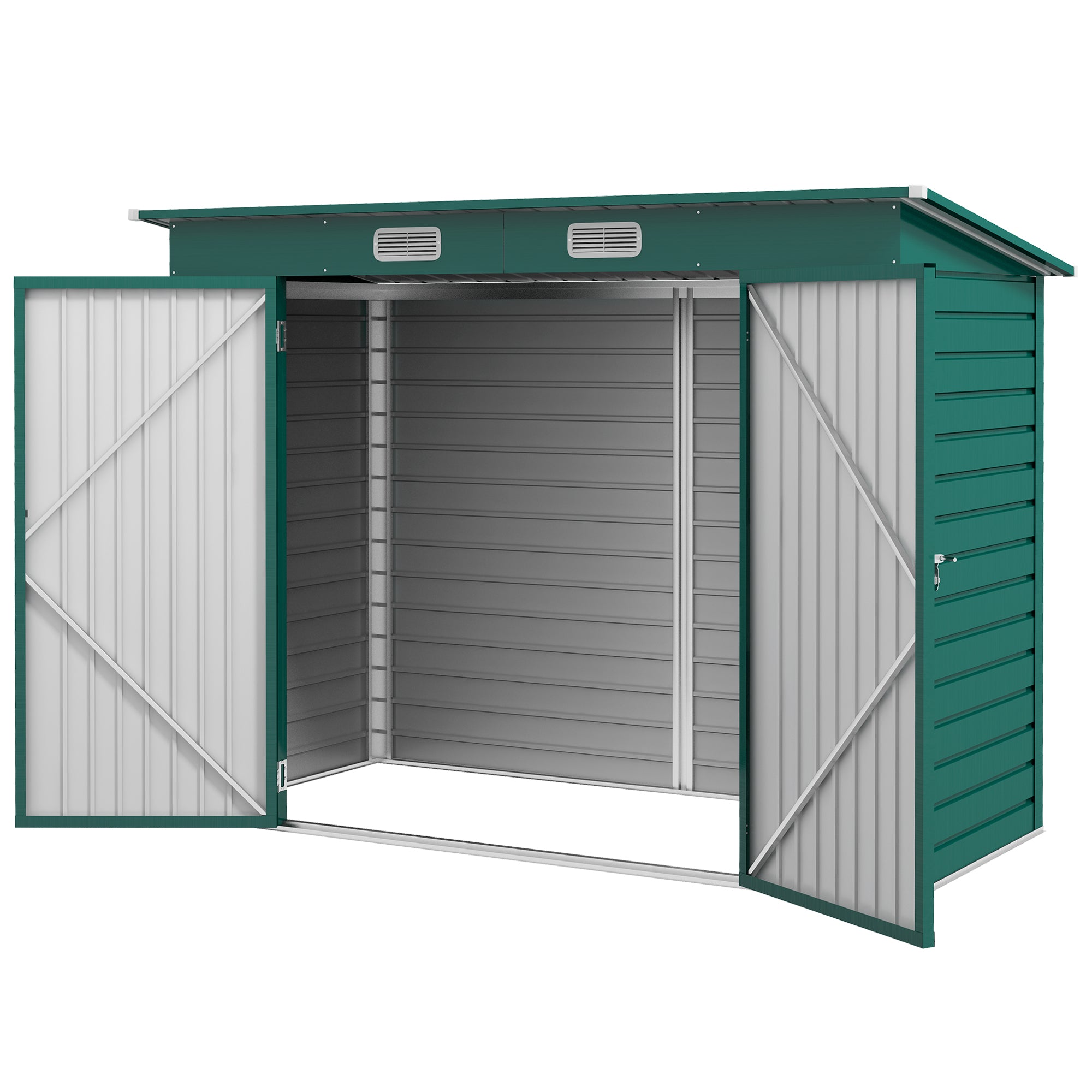 8 x 4FT Galvanised Garden Storage Shed, Metal Outdoor Shed with Double Doors and 2 Vents, Green-0